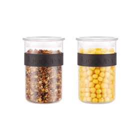 Conjunto 2 Frascos Pl&aacute;stico com Tampa e Faixa Silicone Preta 600ml Presso