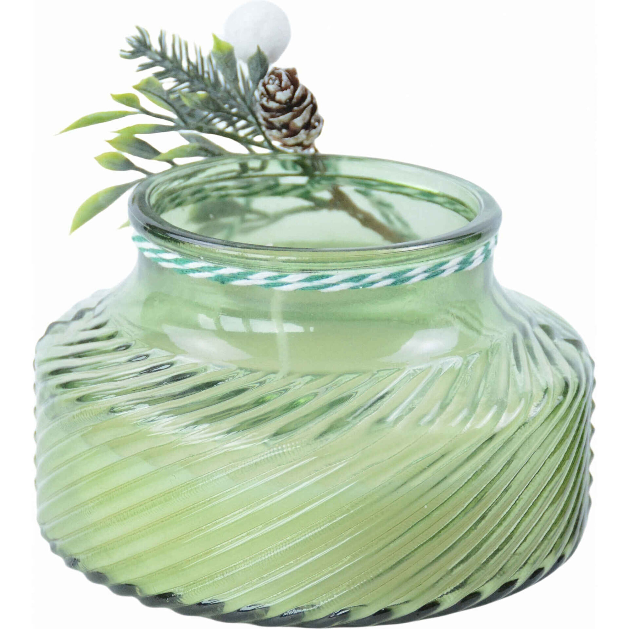 Vela em Copo Grande 370g Verde com Azevinho