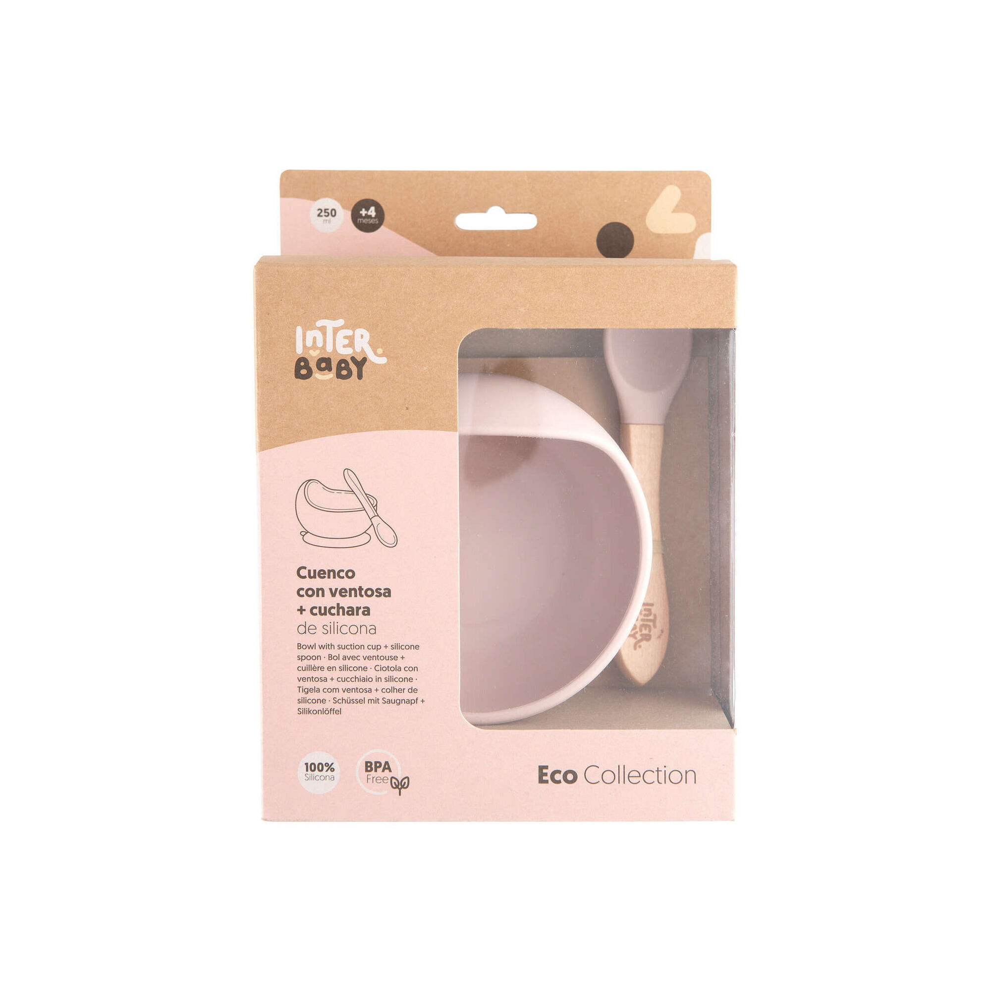 Ta&ccedil;a e Colher Madeira E Silicone Rosa Interbaby