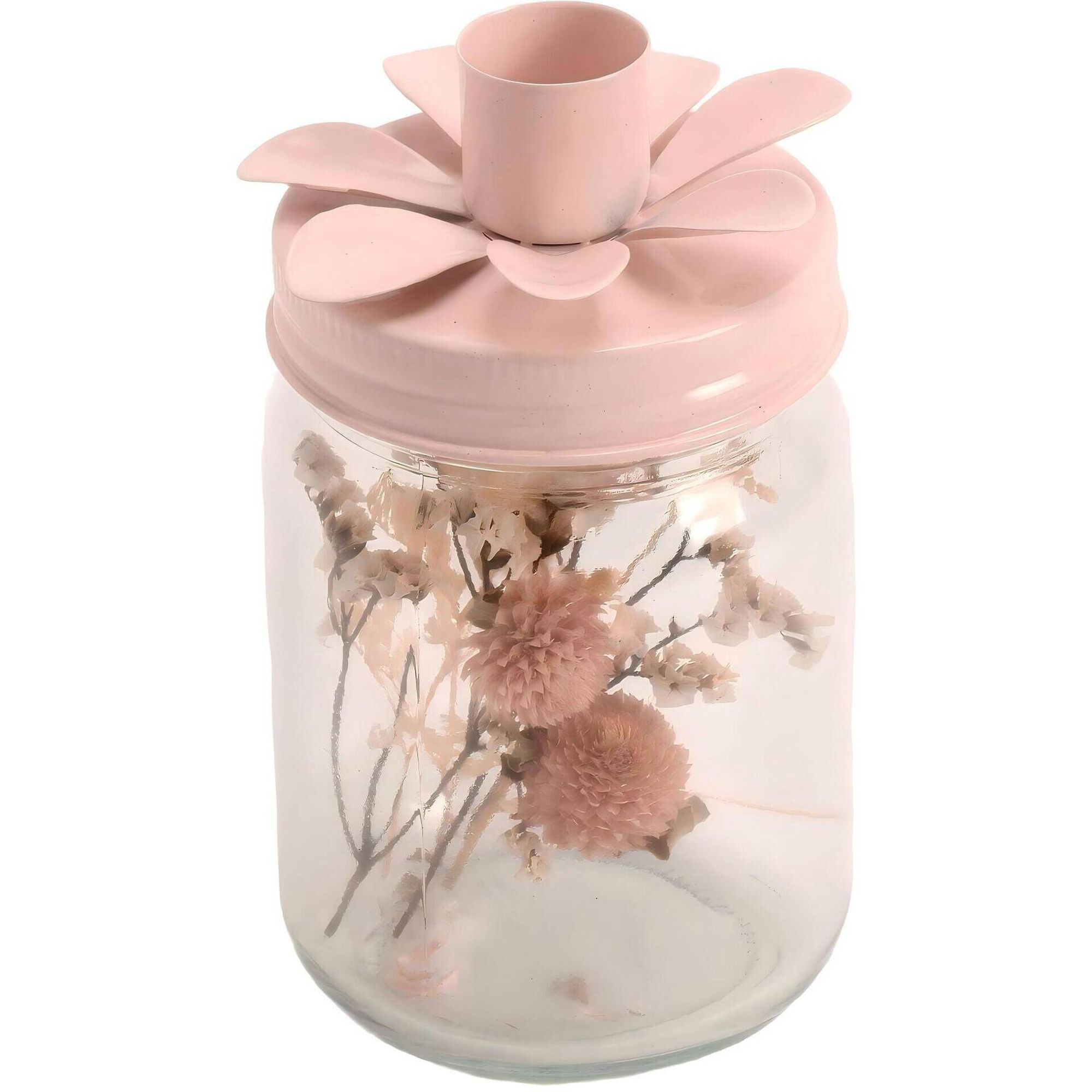 Frasco Vidro Decorativo com Flor Rosa Kasa