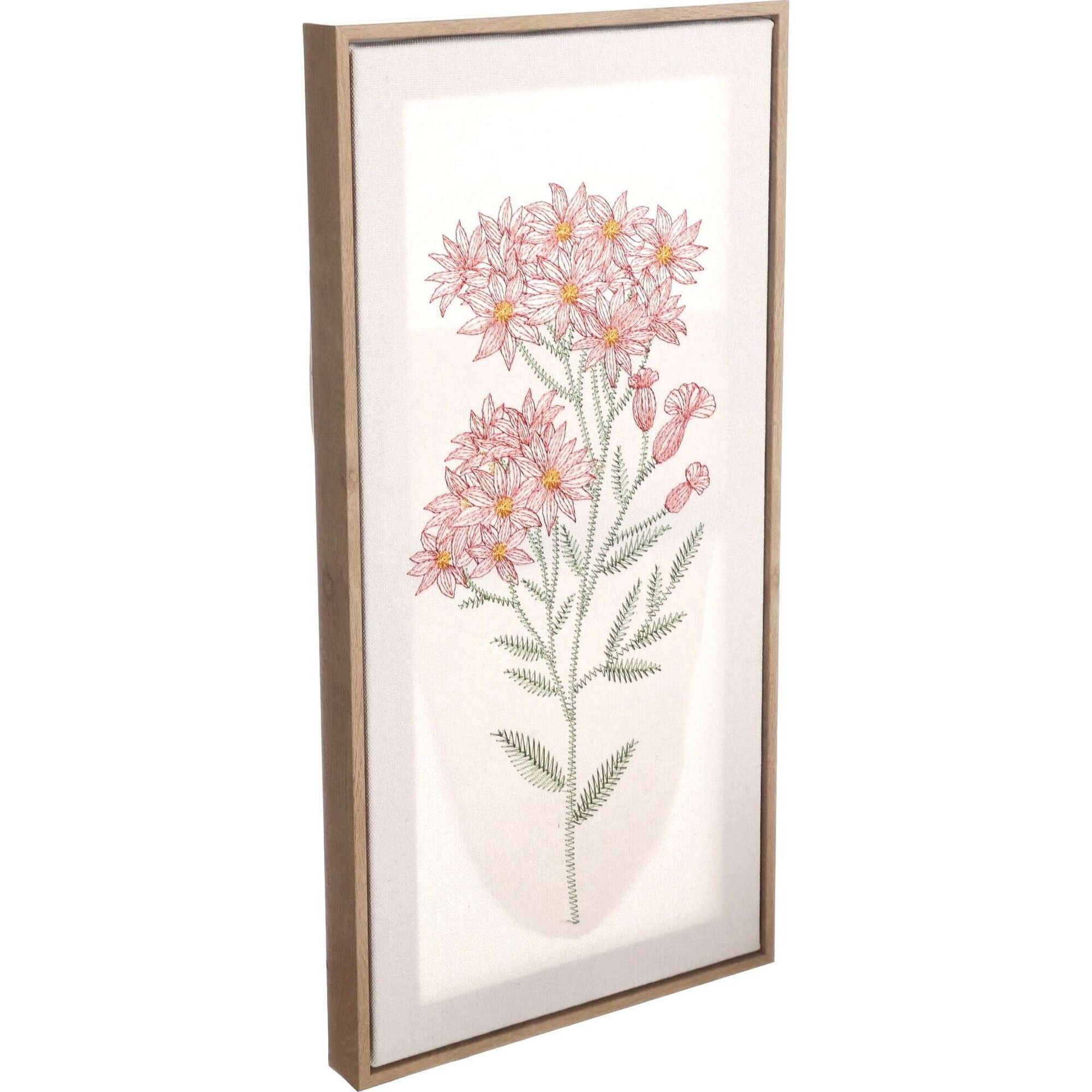 Quadro Decor 50x25cm Bordado Flores Rosa