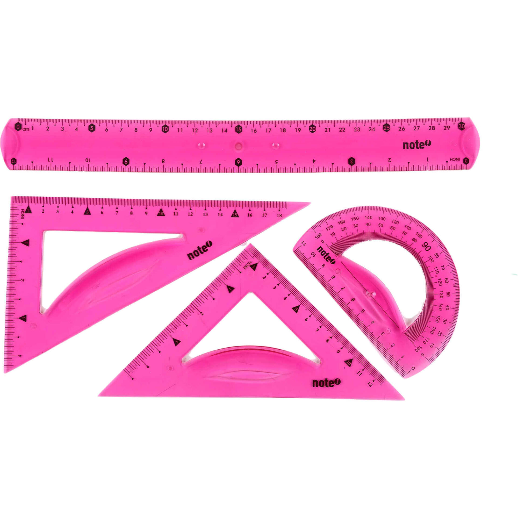 Conjunto Flex&iacute;vel R&eacute;gua 30cm, Esquadros e Transferidor (v&aacute;rias cores) Note!