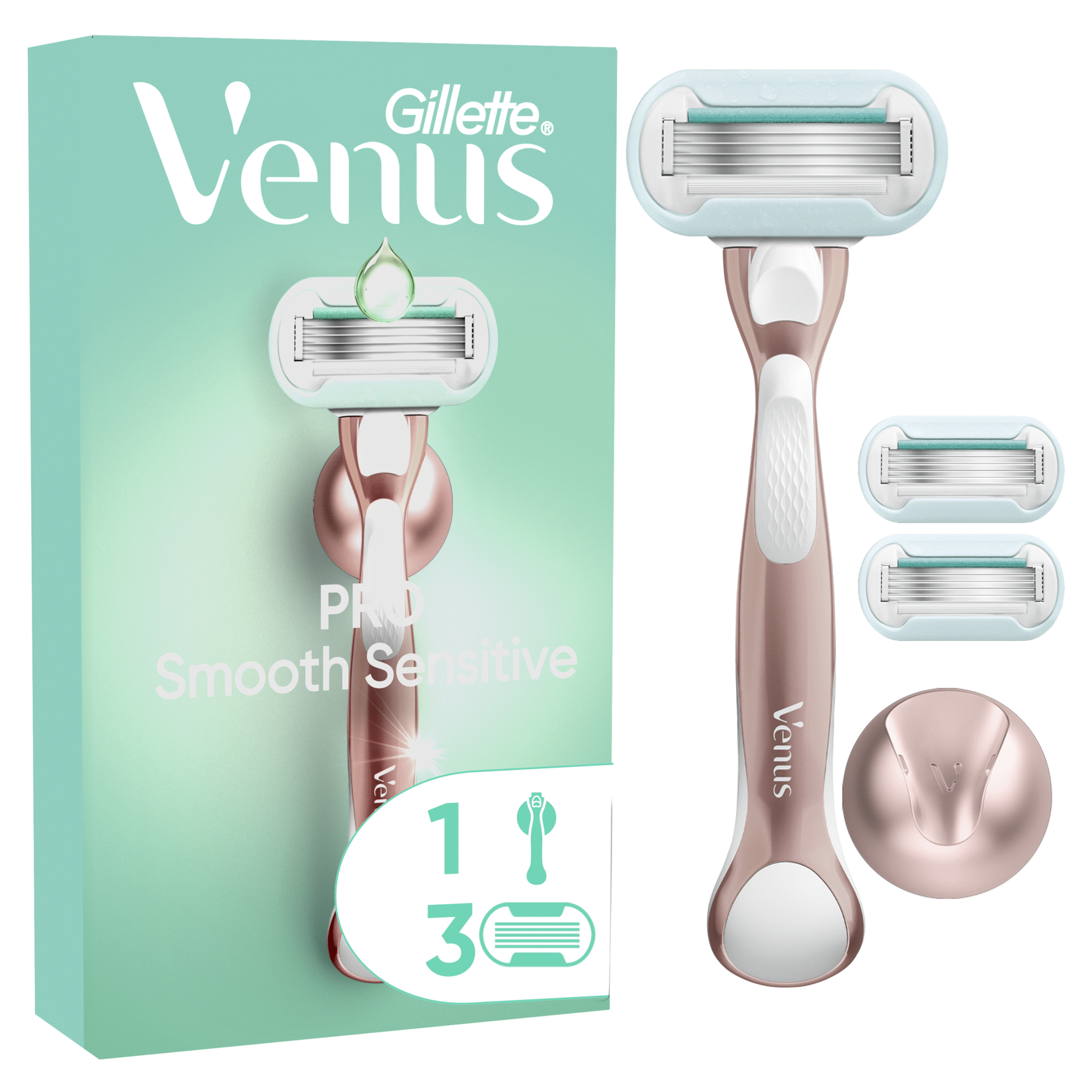 M&aacute;quina Depilat&oacute;ria Venus Pro Smooth Sensitive com 3 Recargas Gillette Venus