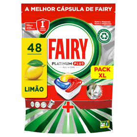Detergente M&aacute;quina Loi&ccedil;a Pastilhas Platinum Plus Lim&atilde;o Fairy