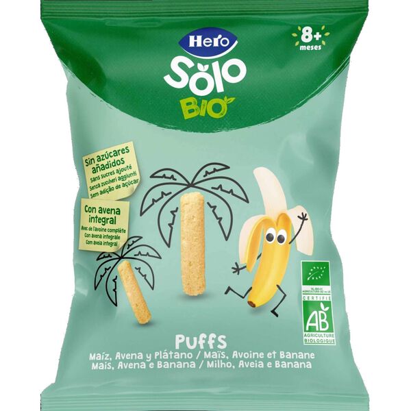 Snack para Bebé Milho, Aveia e Banana Puffs +8M Hero Solo
