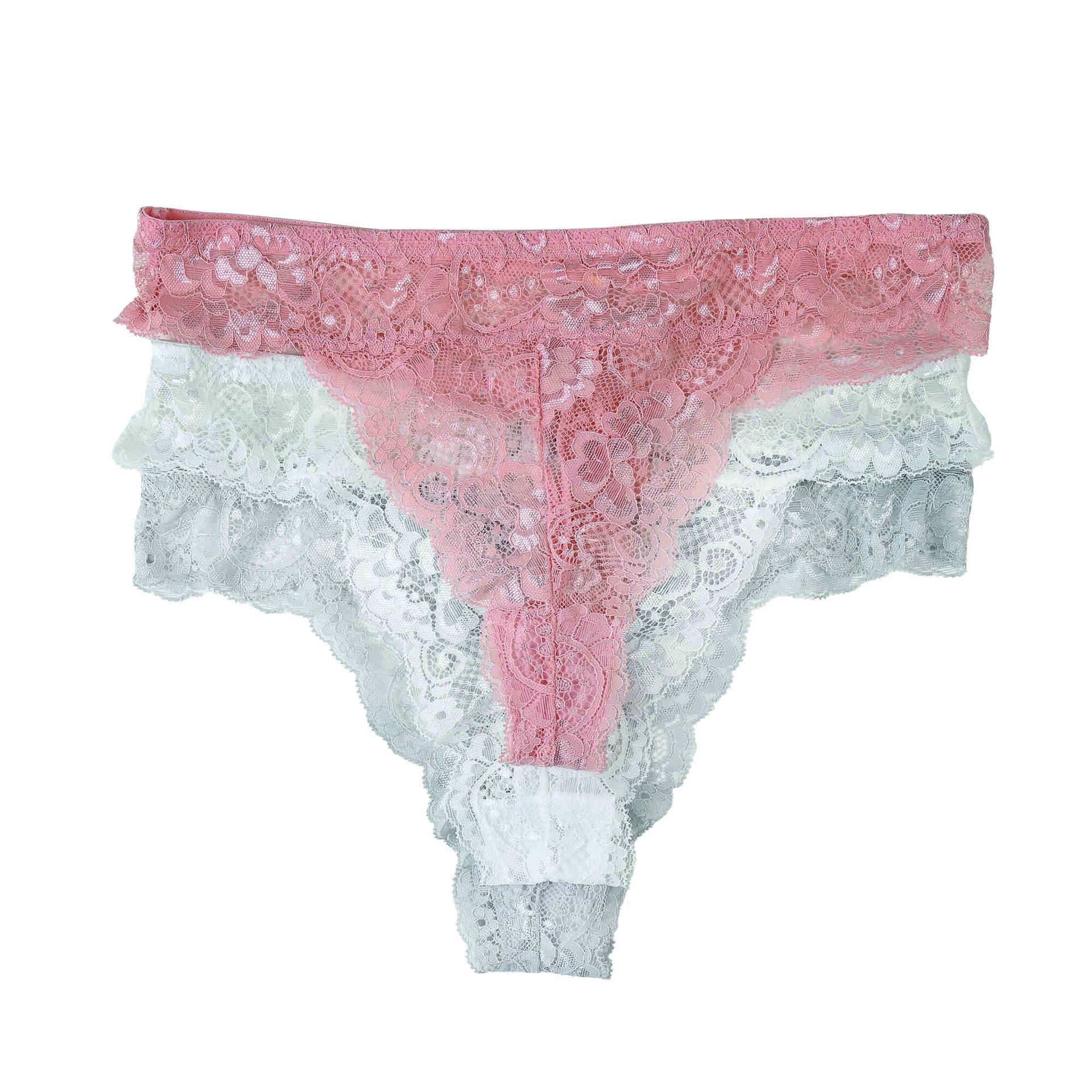 Conjunto 3 Cuecas Renda Branco e Rosa Mulher