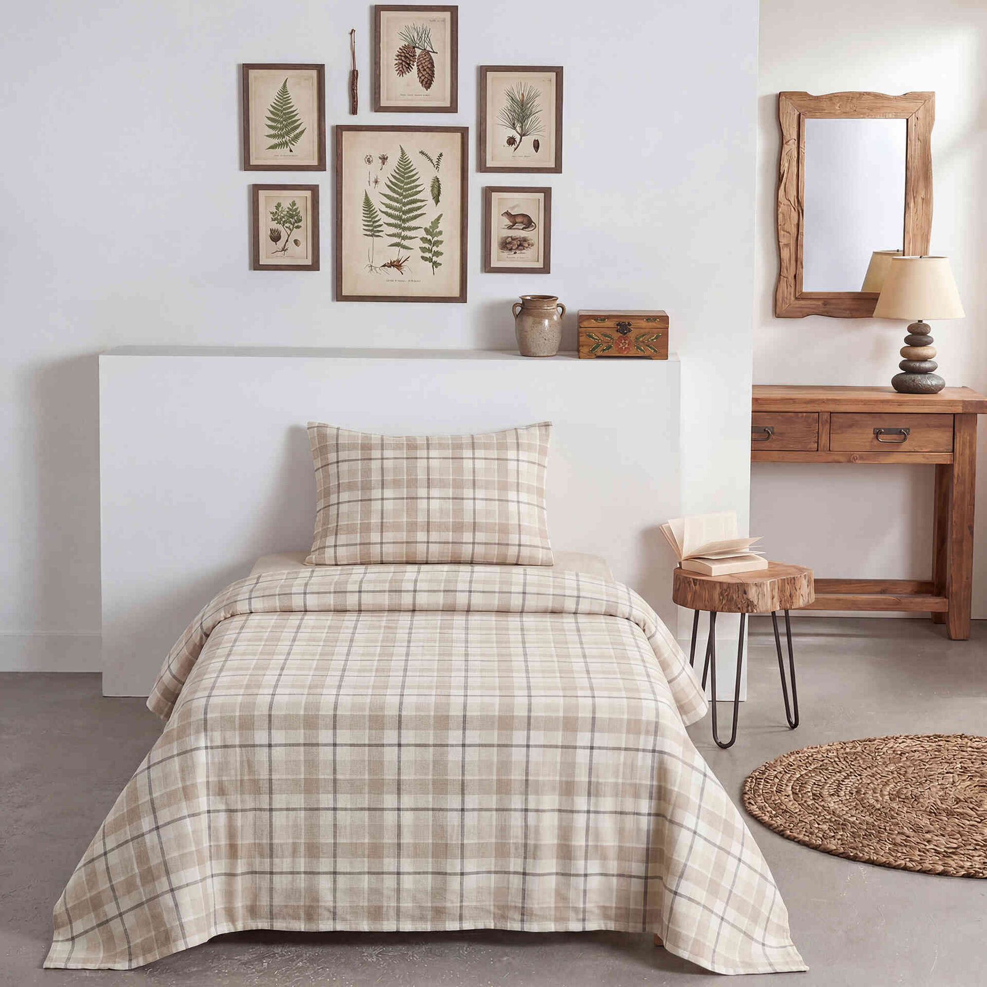 Conjunto de Len&ccedil;&oacute;is Flanela 270x160cm Quadrados Bege Kasa
