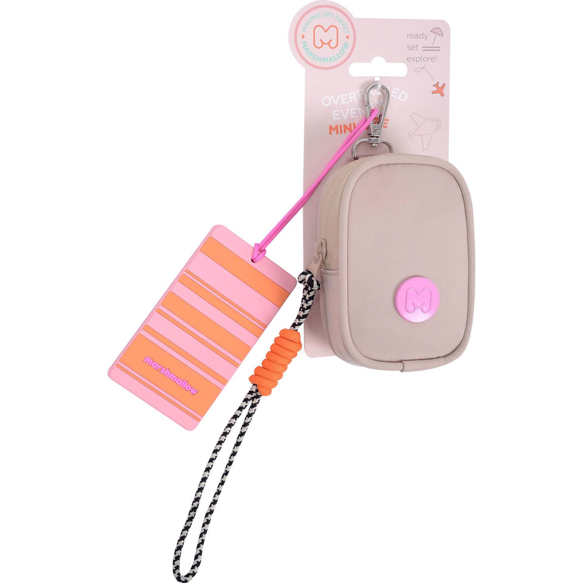 Mini Bolsa e Etiqueta de Viagem Riscas Laranja e Rosa Marshmallow