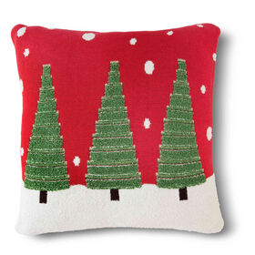 Almofada 45x45cm Vermelha Pinheiros Verdes