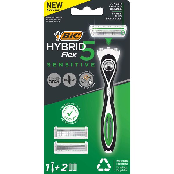 Máquina de Barbear Hybrid Flex 5 Sensitive com 2 Recargas Bic