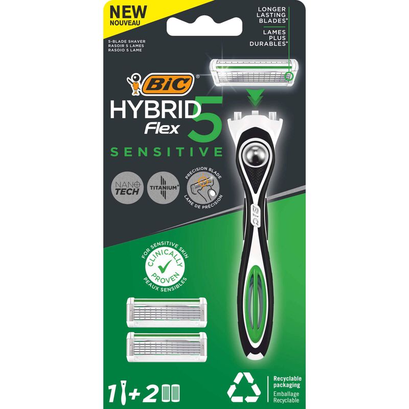 Máquina de Barbear Hybrid Flex 5 Sensitive com 2 Recargas Bic