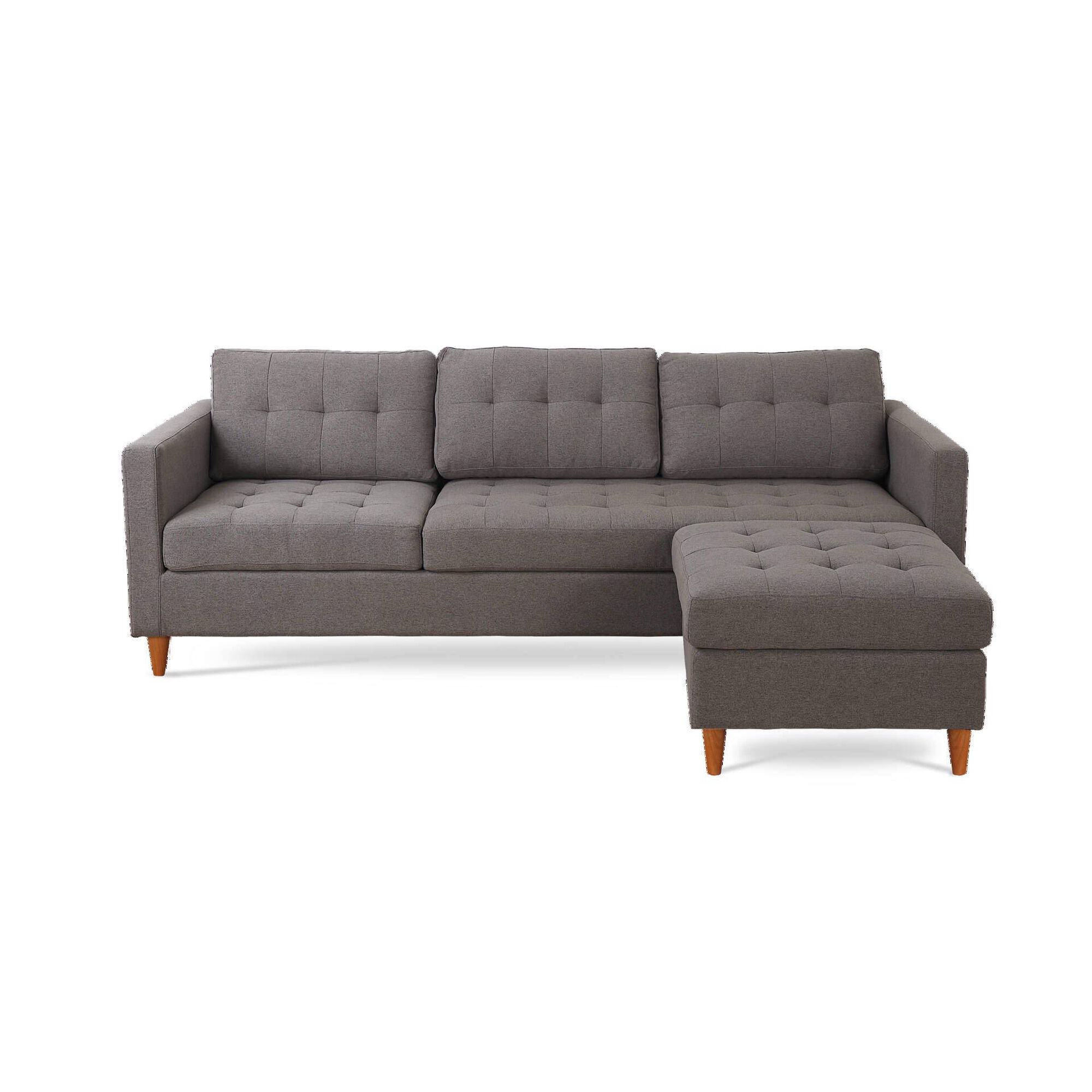 Sofá 3 Lugares com Chaise Long Cinza Escuro Malmo