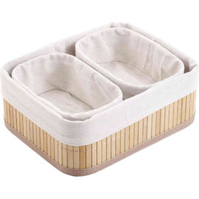 Conjunto 3 Cestos de Arruma&ccedil;&atilde;o Bambu Kasa