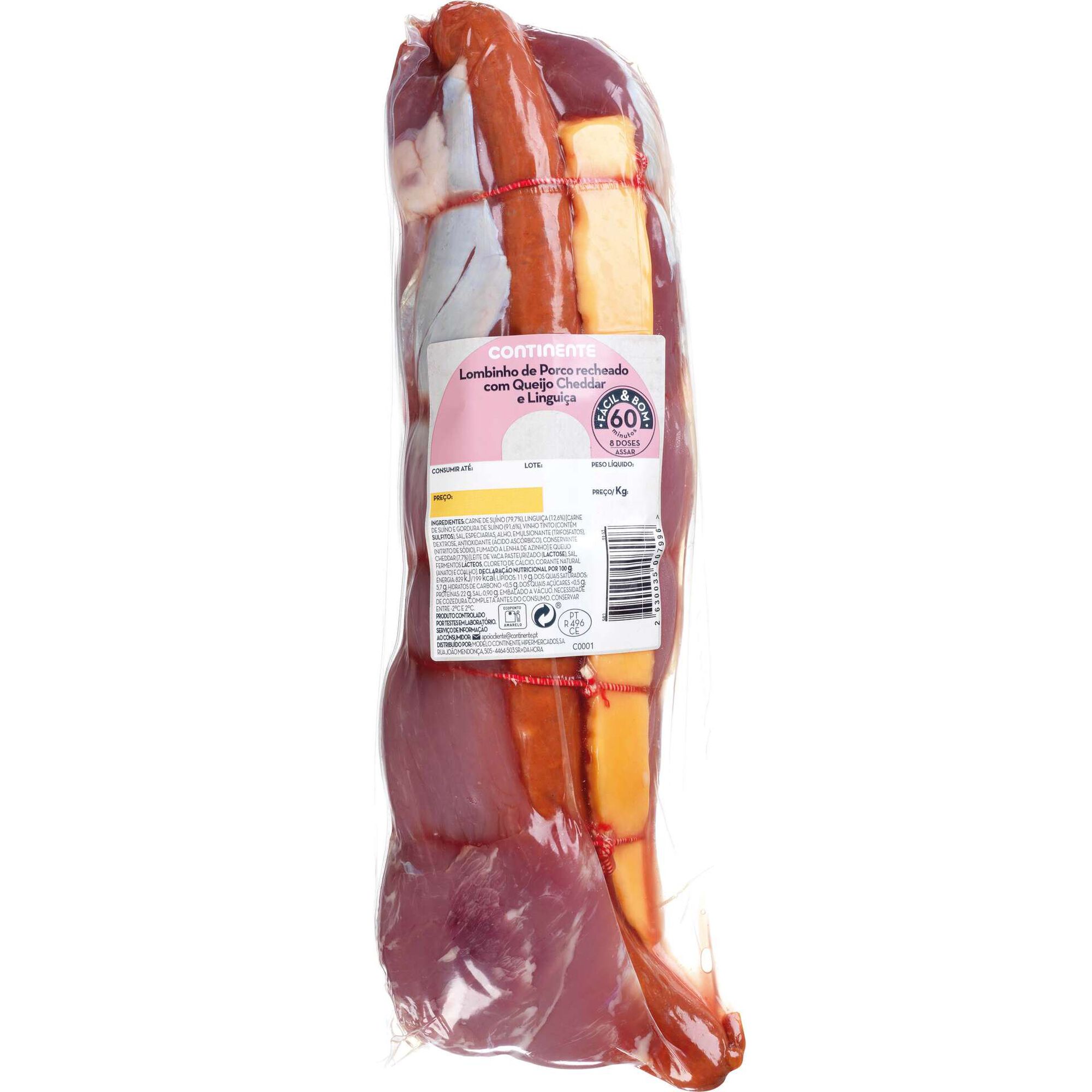 Lombinho de Porco com Queijo Cheddar e Linguiça