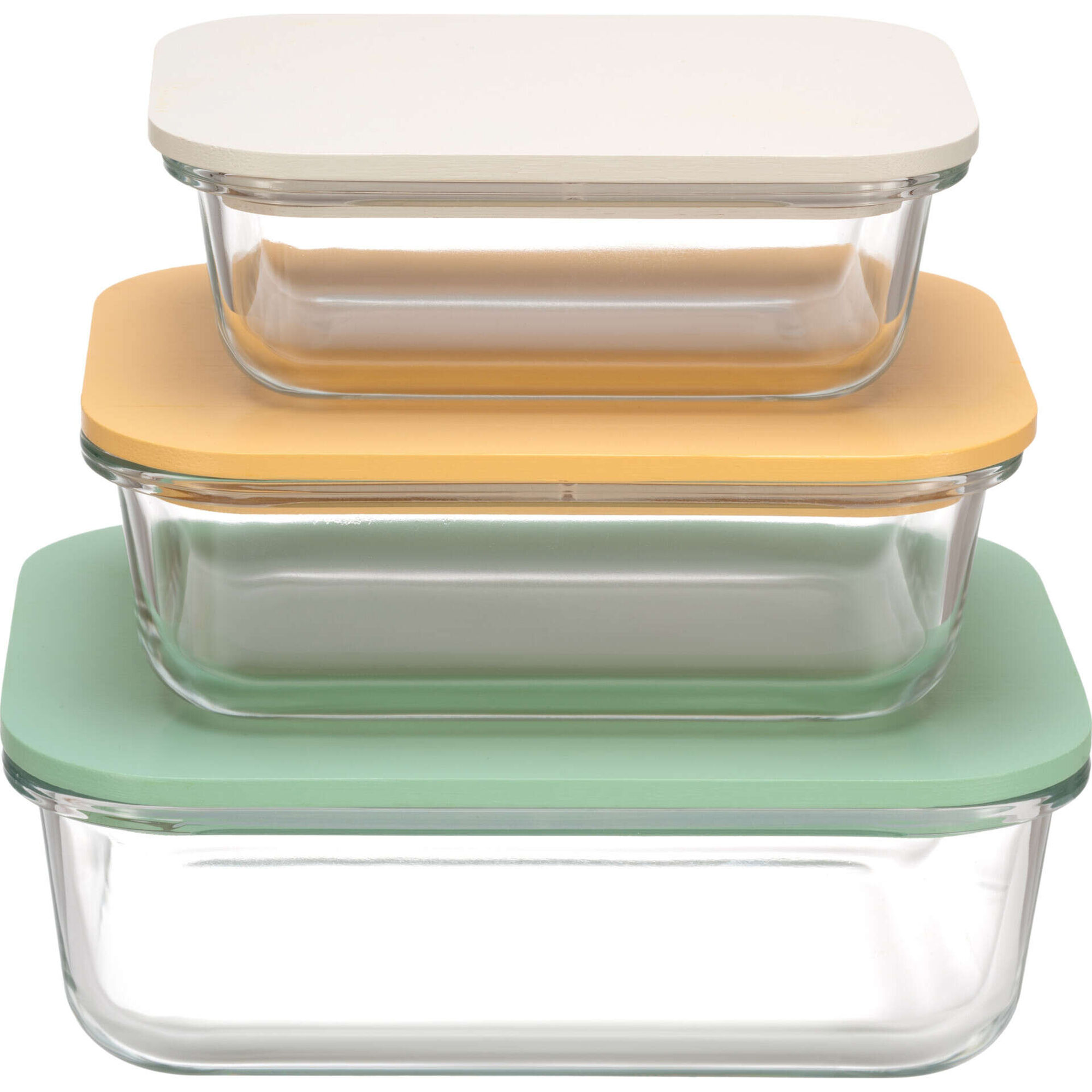 Conjunto de 3 Caixas Herm&eacute;ticas Vidro Bambu Colors Kasa