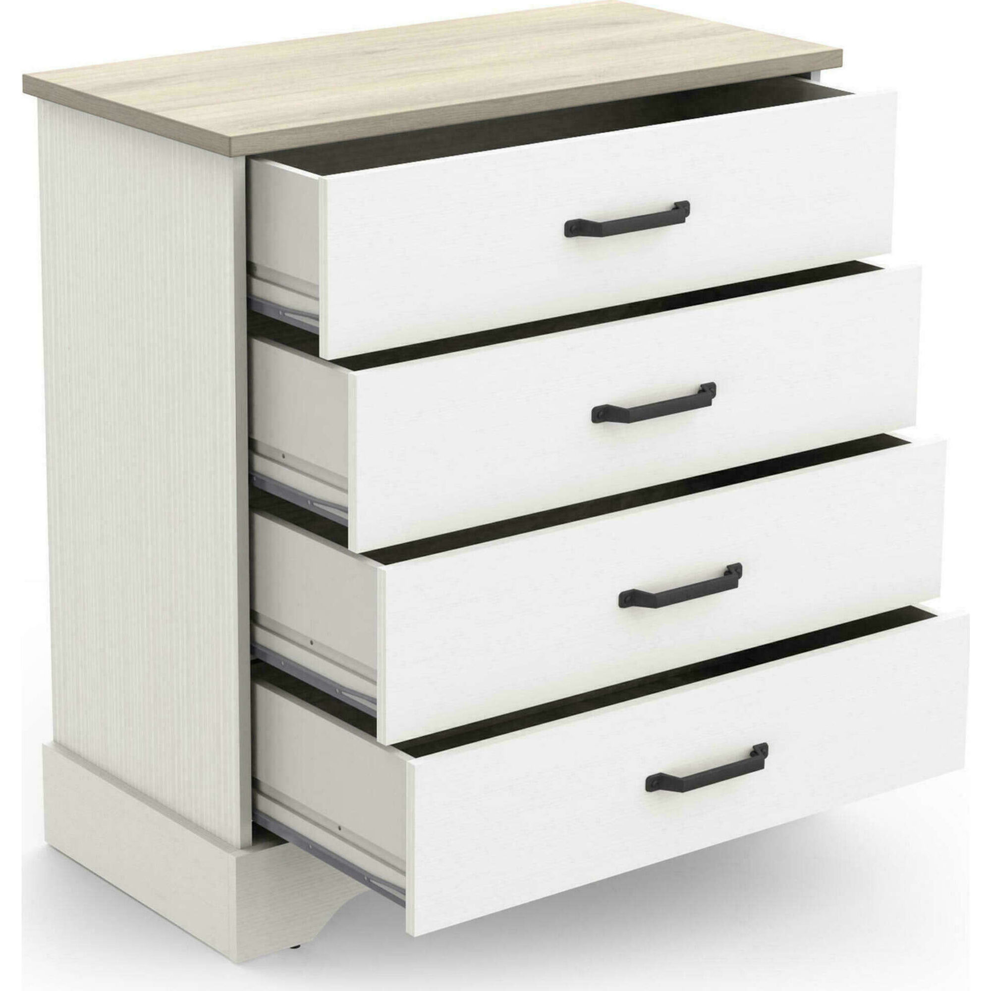 Cómoda 4 Gavetas 85x42x94cm Branca e Carvalho Cottage