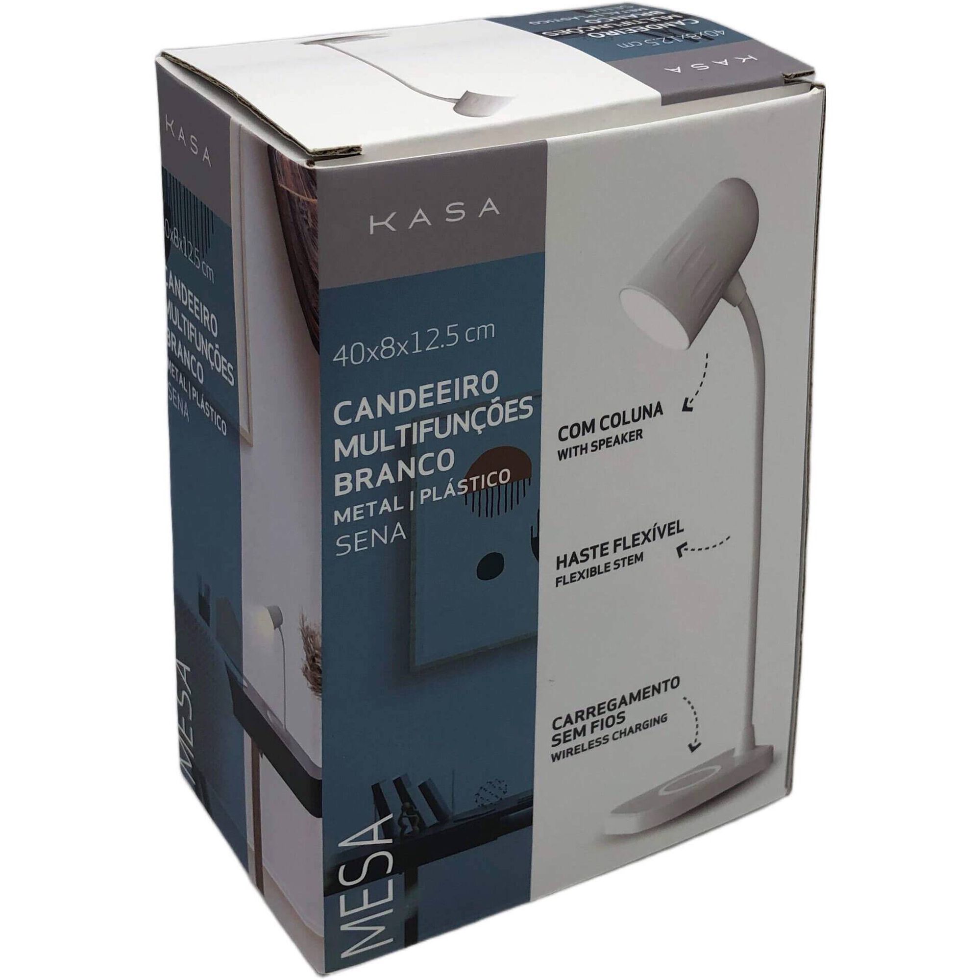 Candeeiro Multifun&ccedil;&otilde;es 12,5x8x40cm Branco Kasa