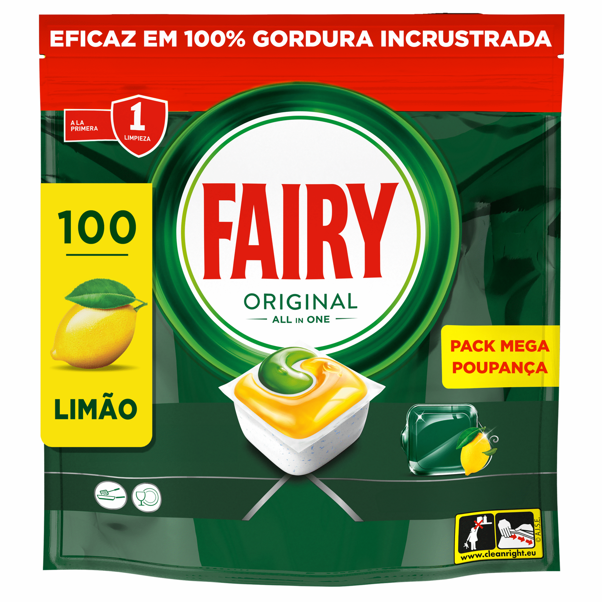 Detergente M&aacute;quina Loi&ccedil;a Pastilhas Original Tudo em 1 Lim&atilde;o Fairy
