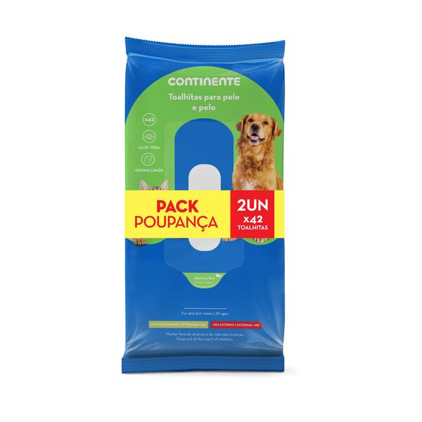 Toalhitas para Cão Pele e Pelo Pack Poupança Continente