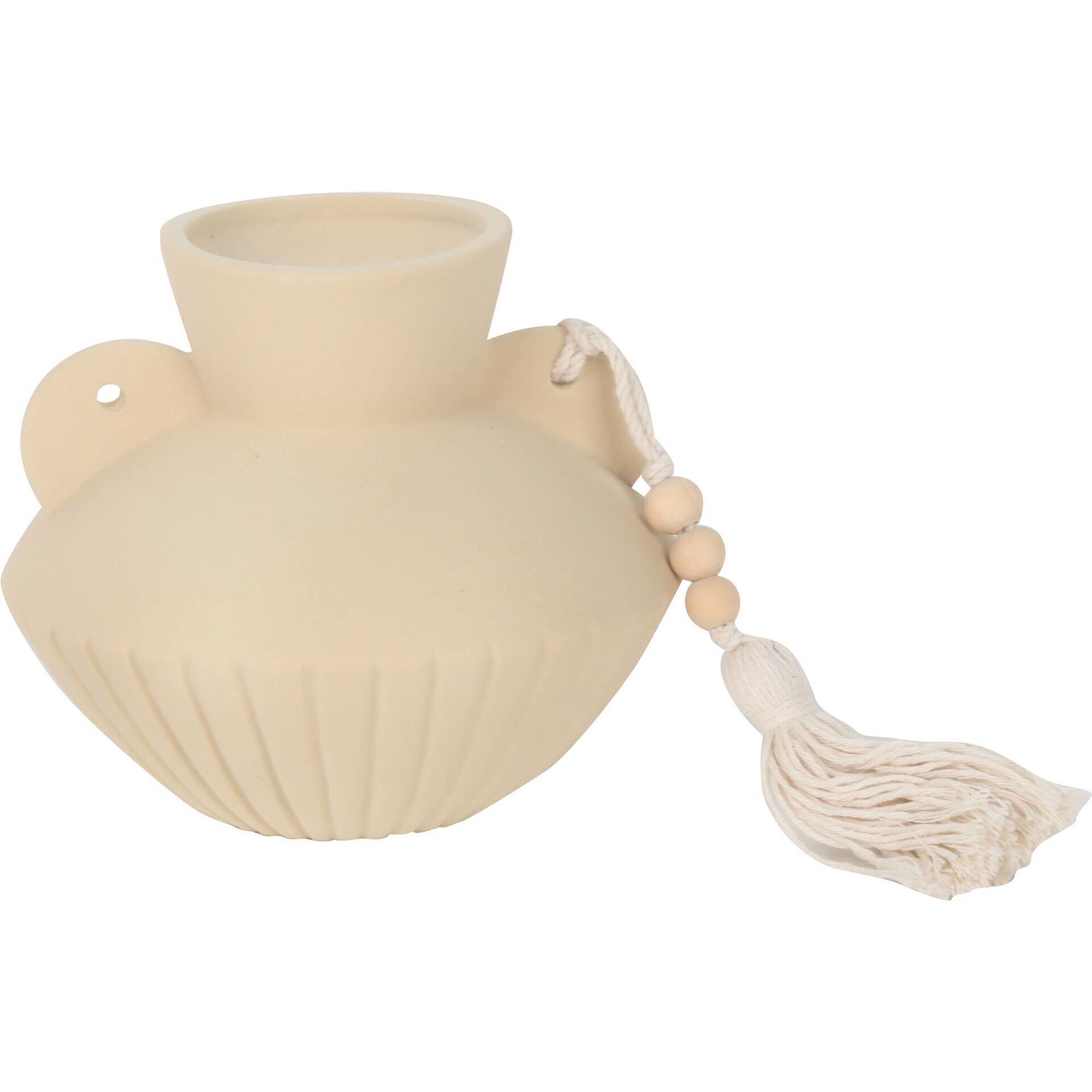 Jarra 12cm Bege Redonda com 2 Asas e Corda