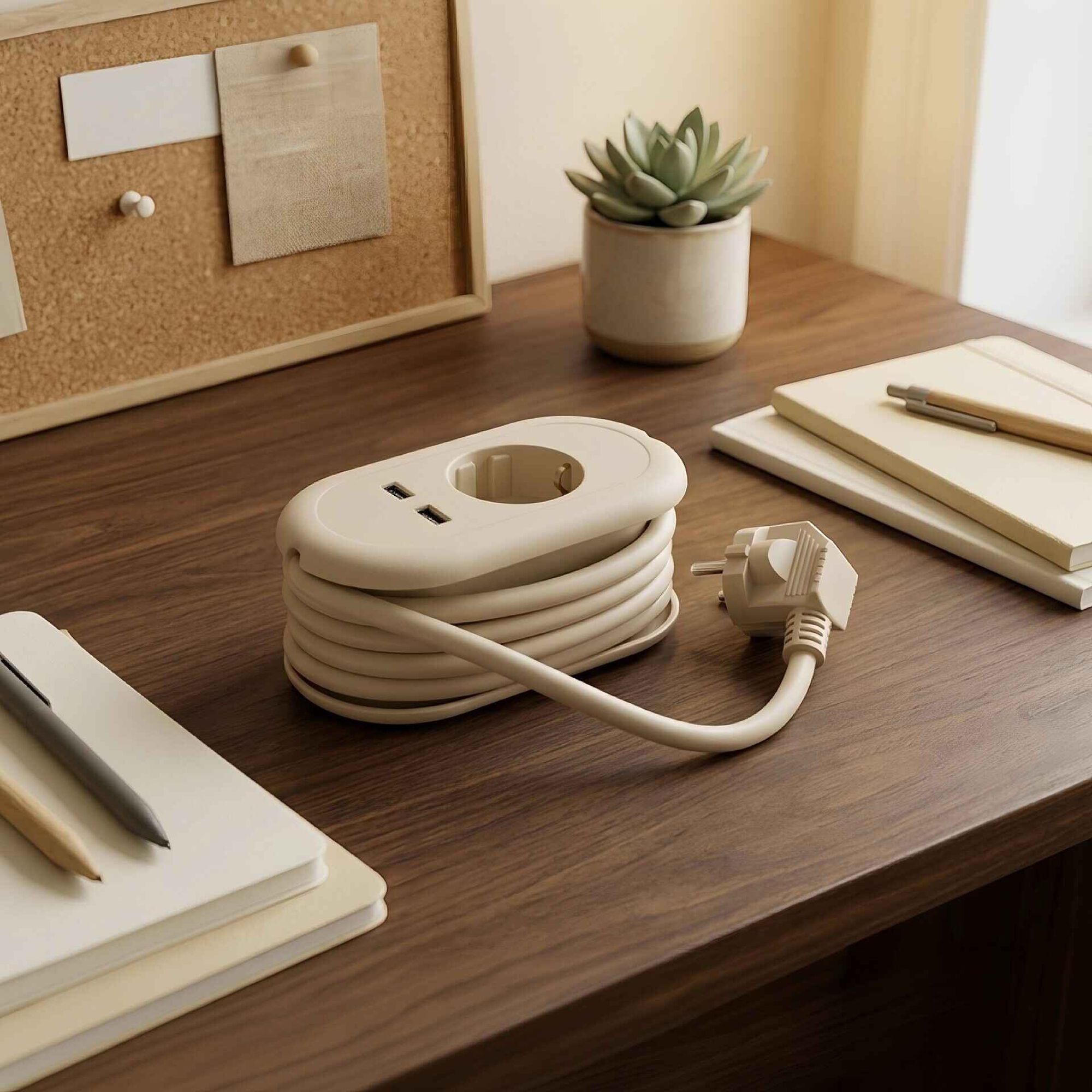 Bloco de Tomadas Travel com USB e USB-C Bege Marshmallow