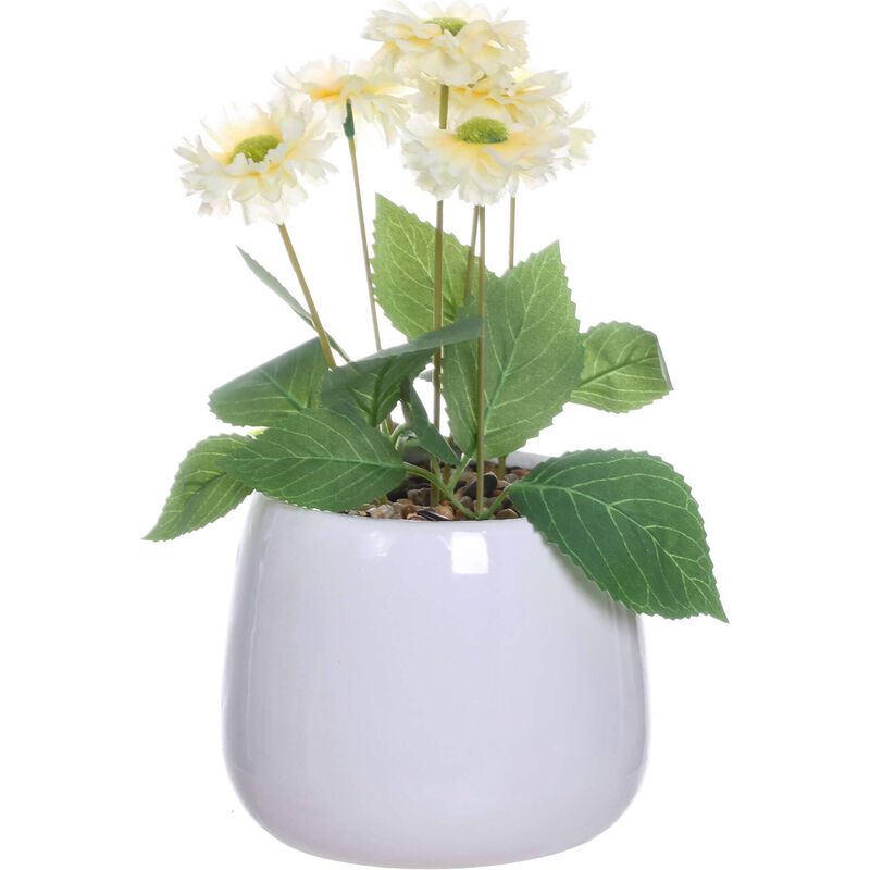 Planta Artificial Vaso Cerâmica Branca Flor Amarela Kasa