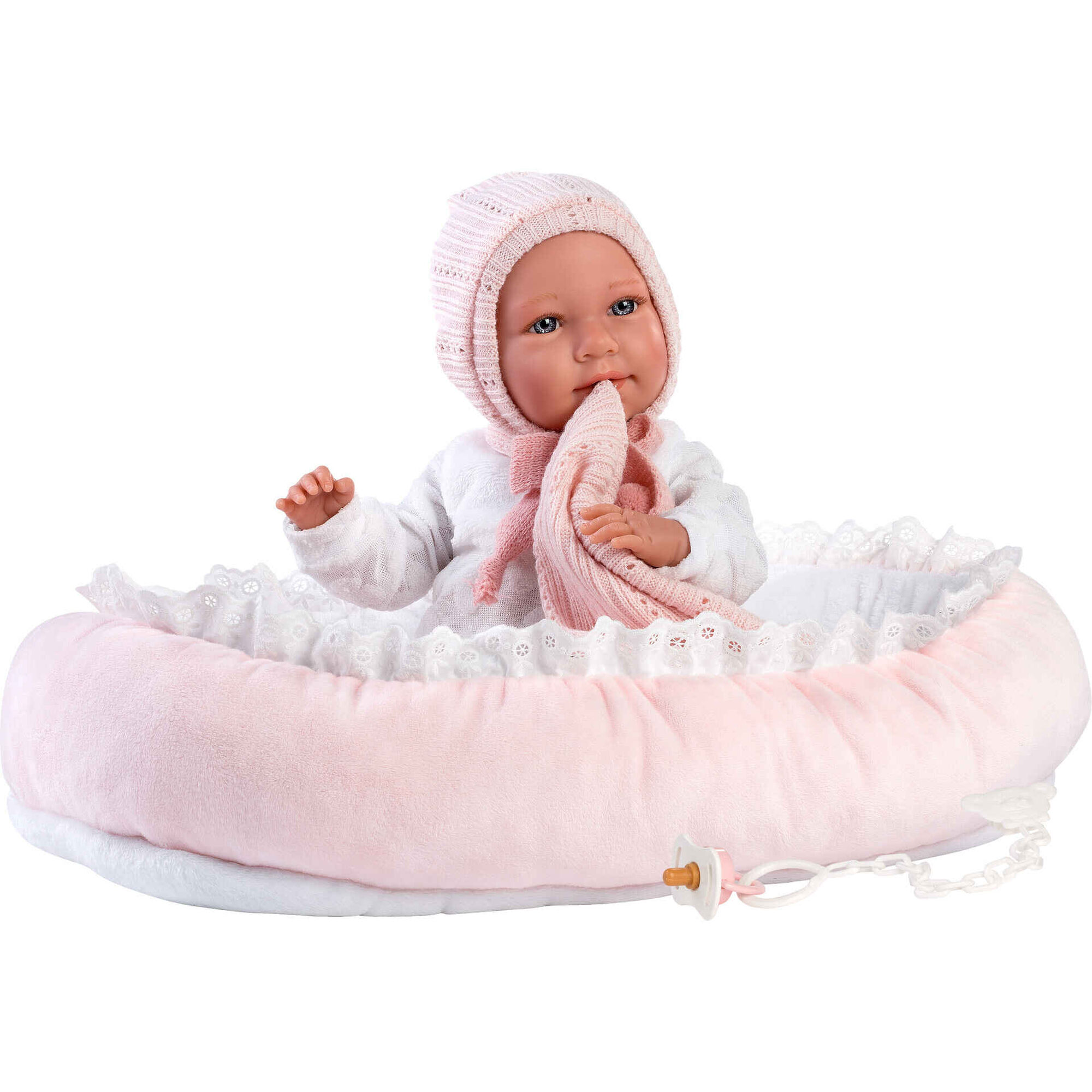 Beb&eacute; Mimi Chorona 42cm Pijama Rosa com Alcofa