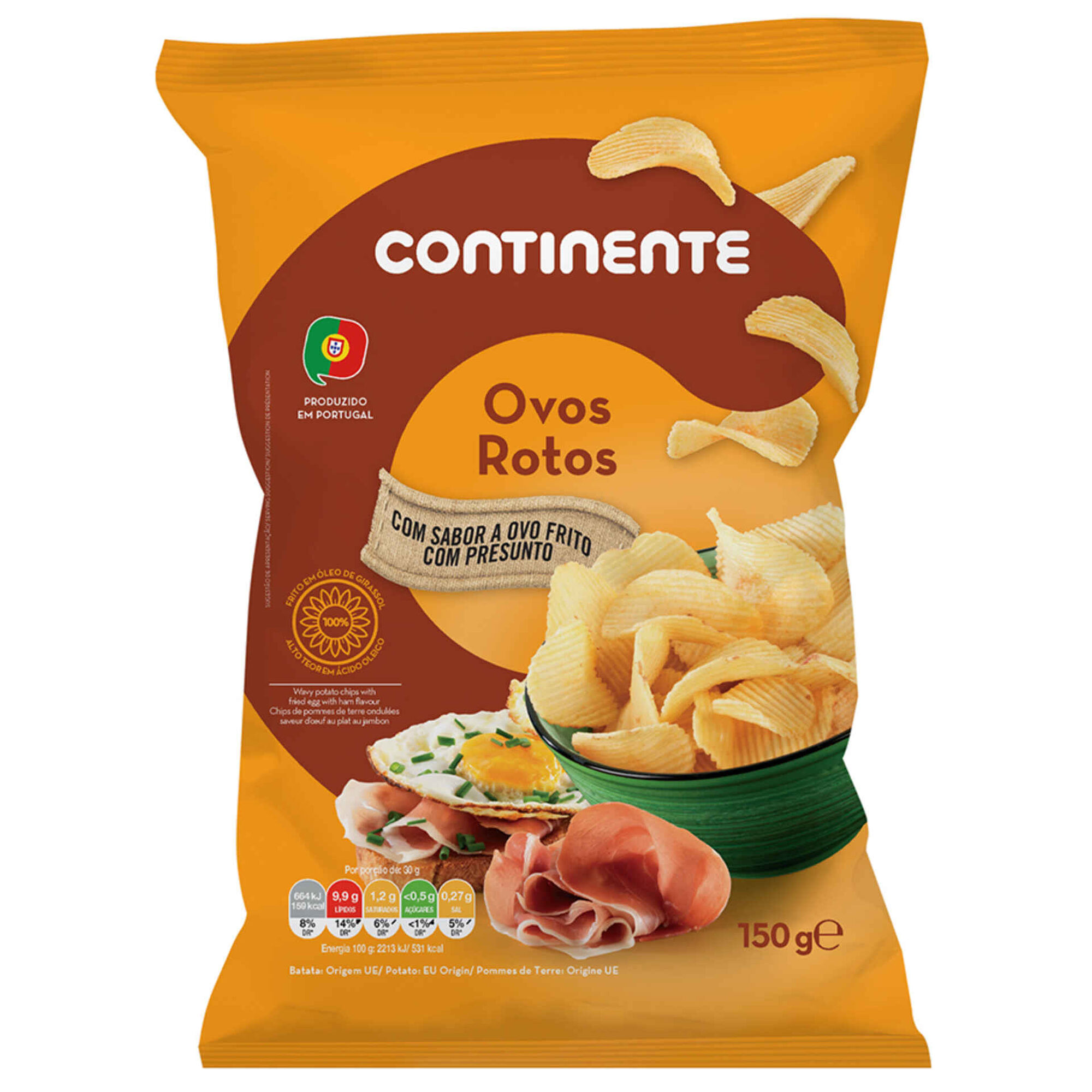 Batata Frita Ondulada Sabor Ovo com Presunto