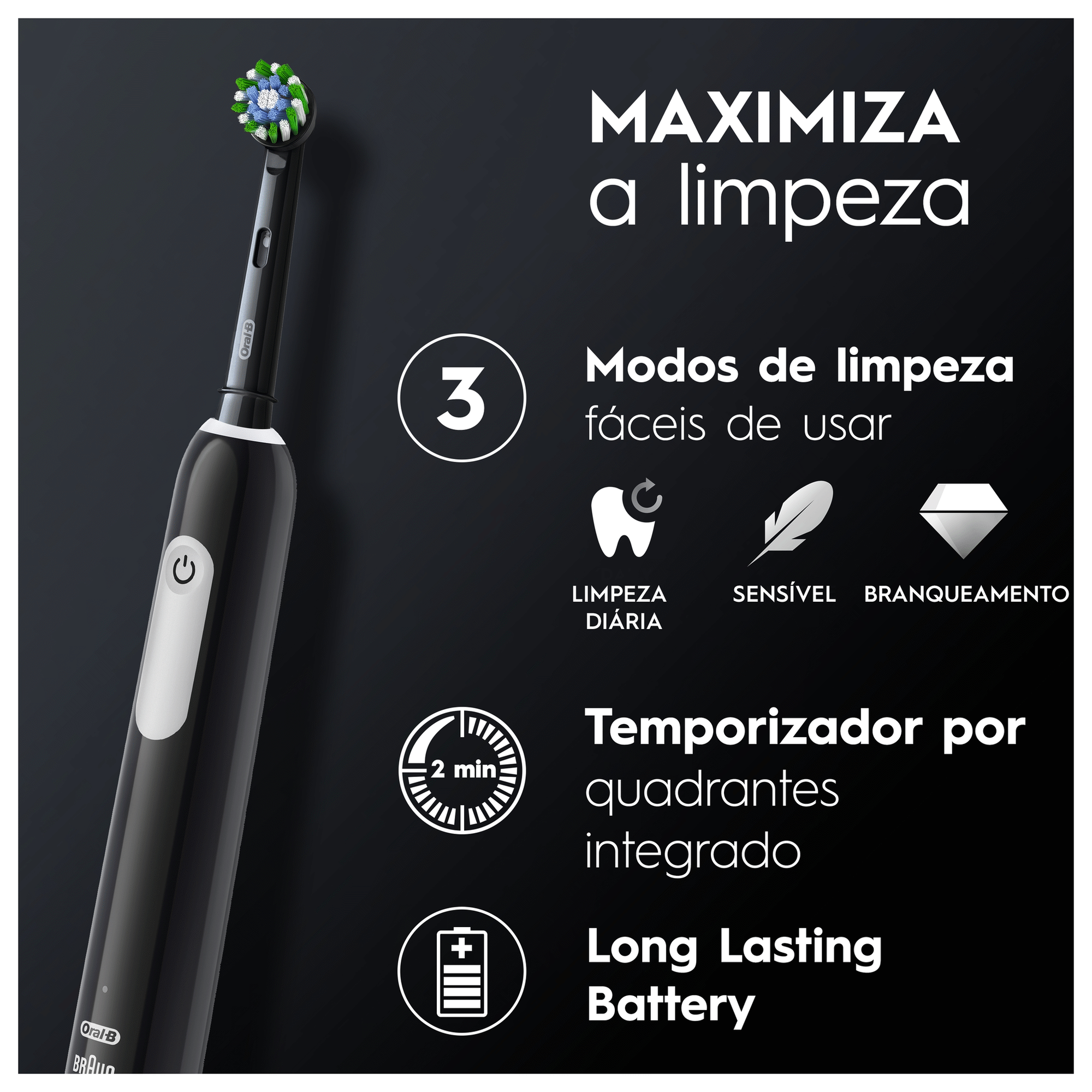 Escova de Dentes Elétrica Vitality Pro Preta Series 1