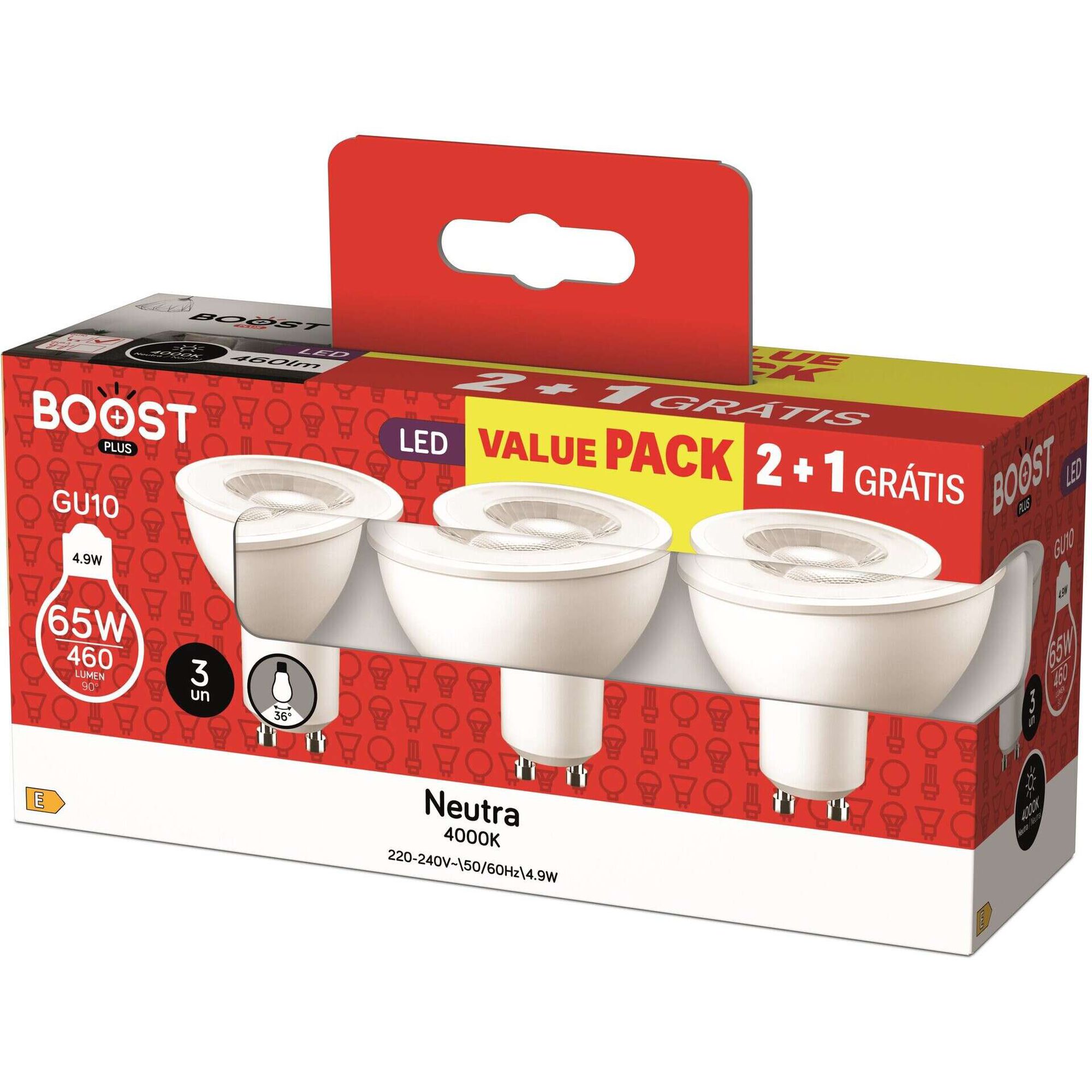 Conjunto 3 L&acirc;mpadas LED Dicr&oacute;icas GU10 4000K 64W Boost