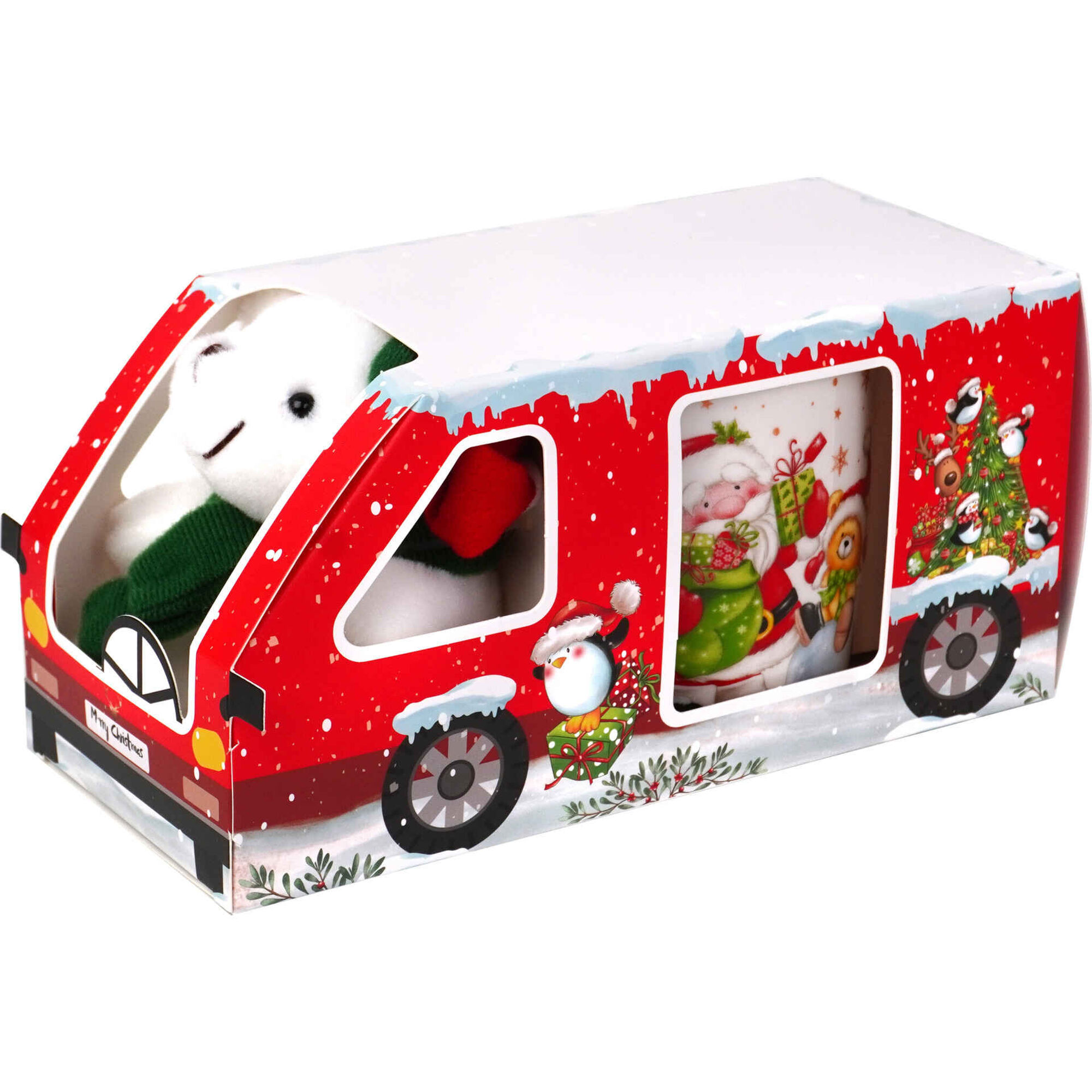 Conjunto Caneca Pai Natal 360ml e Peluche com Caixa Carrinha