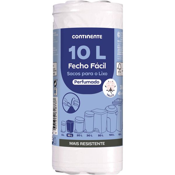 Sacos Lixo Fecho Fácil Perfumado Talco WC 10 lt Continente