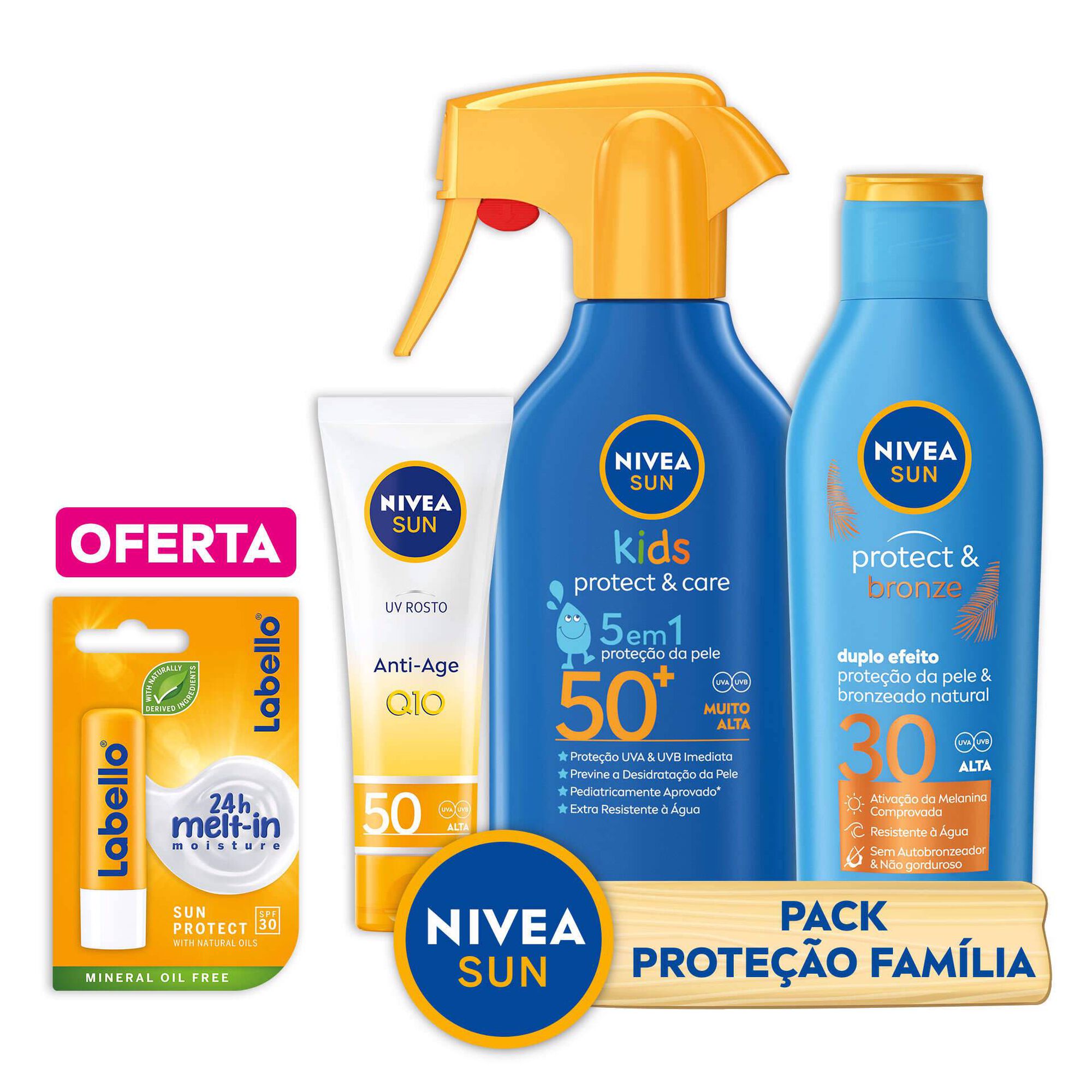 Conjunto Nivea Sun Proteção Família + Oferta Batom
