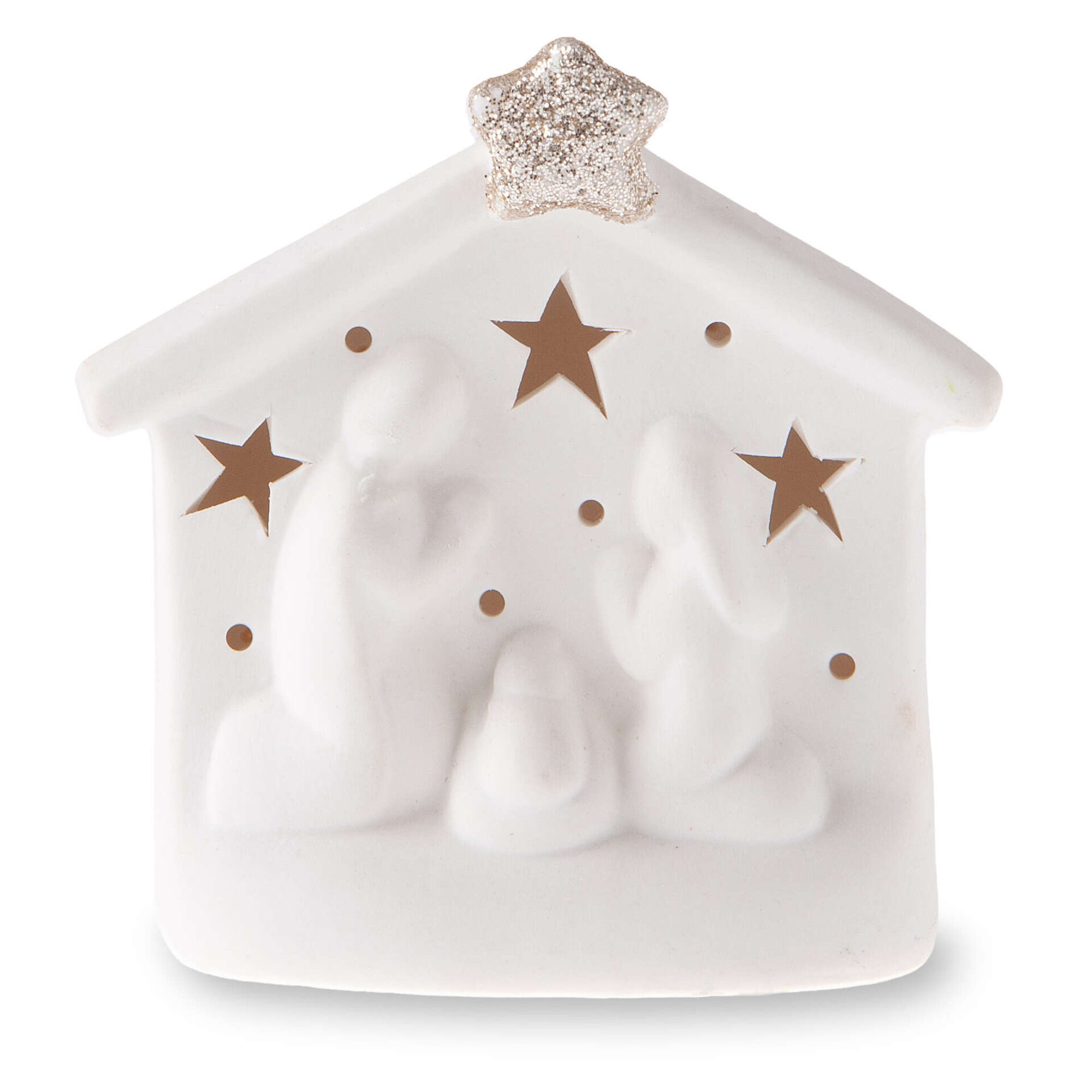 Presépio com LED Cerâmica 8,5cm Branco