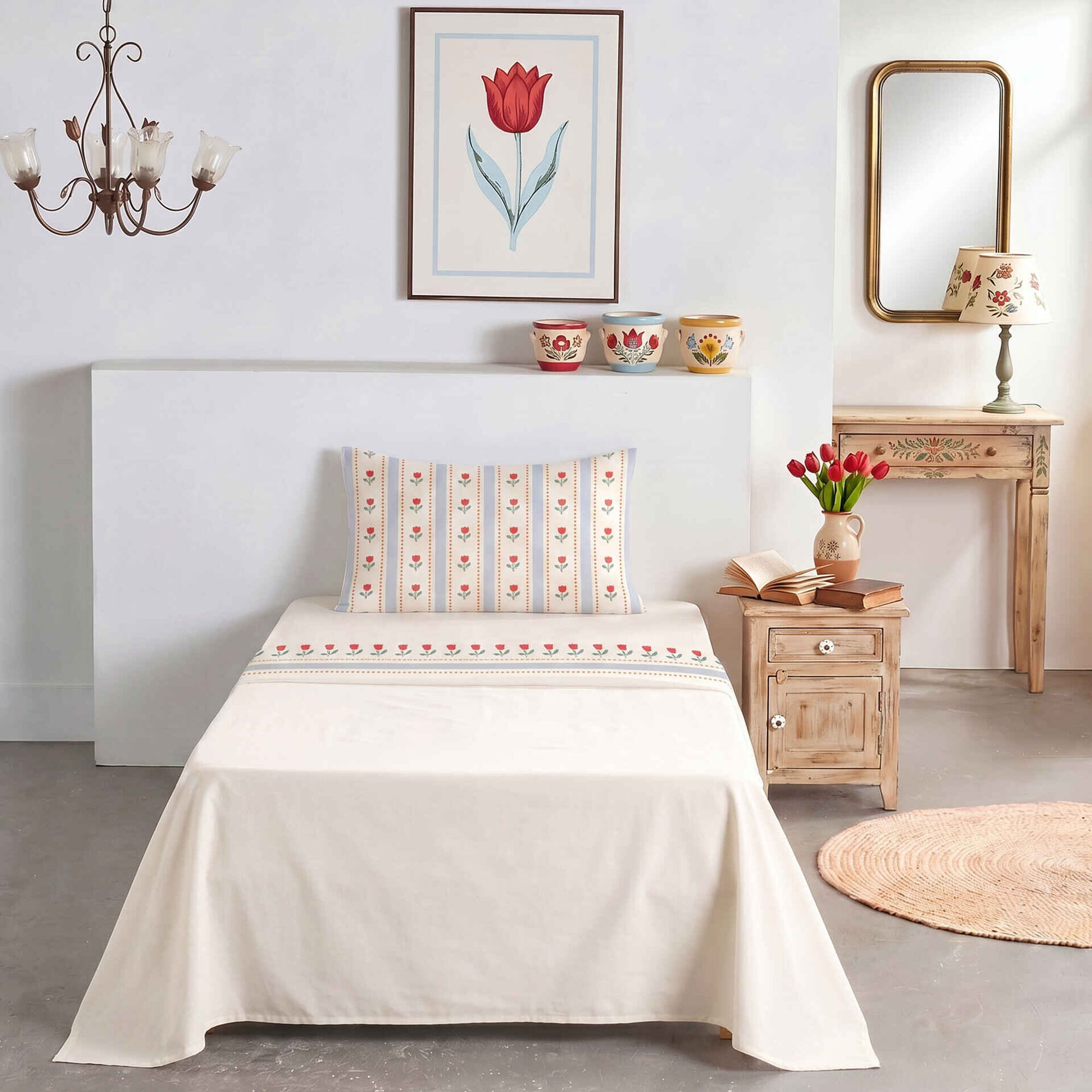 Conjunto de Len&ccedil;&oacute;is 270x160cm Tulipas Rustic Country Kasa