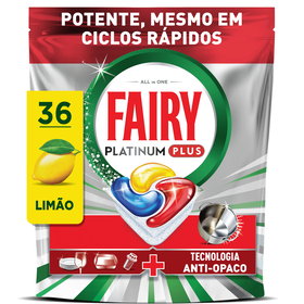 Detergente M&aacute;quina Loi&ccedil;a Pastilhas Platinum Plus Lim&atilde;o Fairy