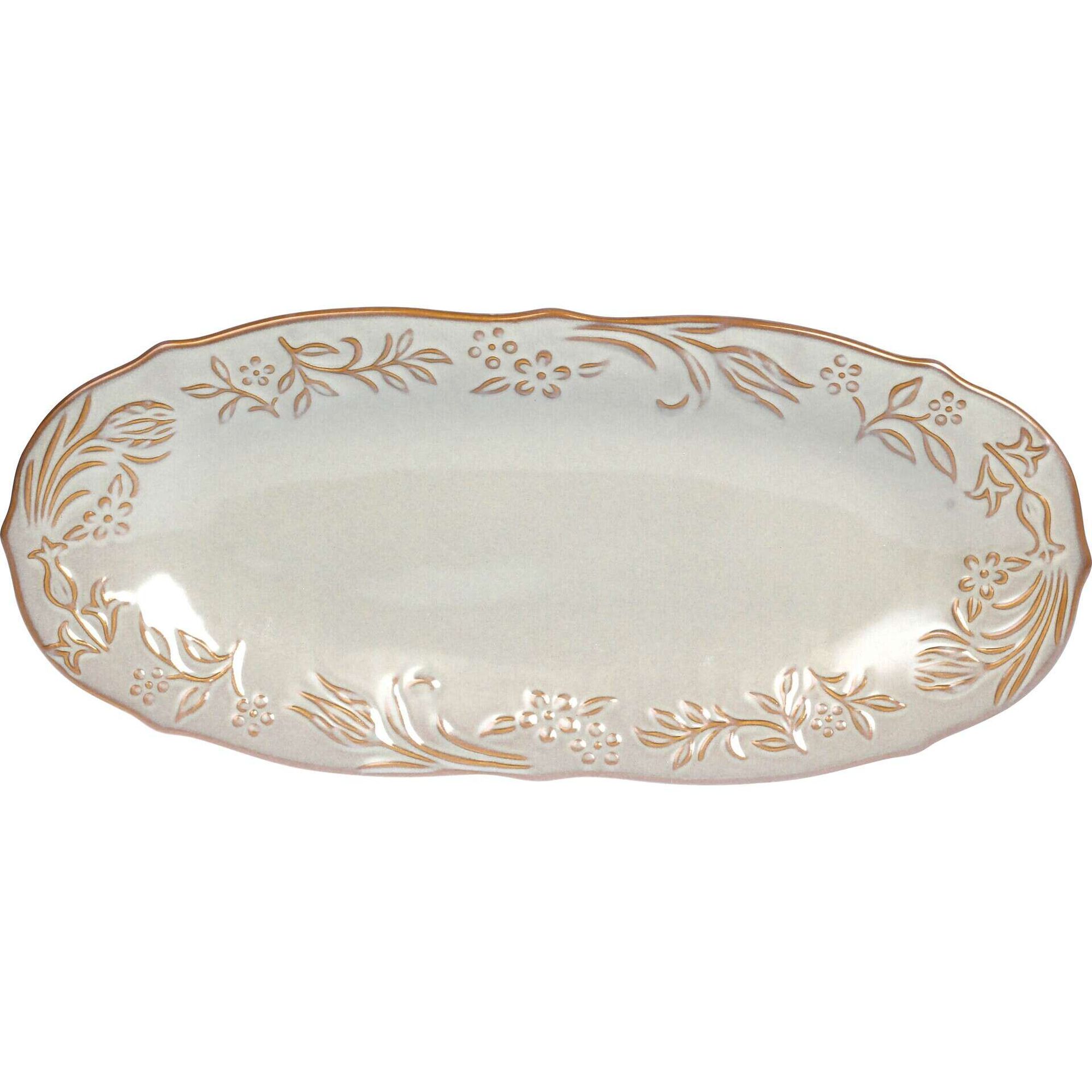 Travessa Oval 37x16,5x2,5cm Flores Embossed Cinza Travessa Oval 37x16,5x2,5cm Flores Embossed Cinza