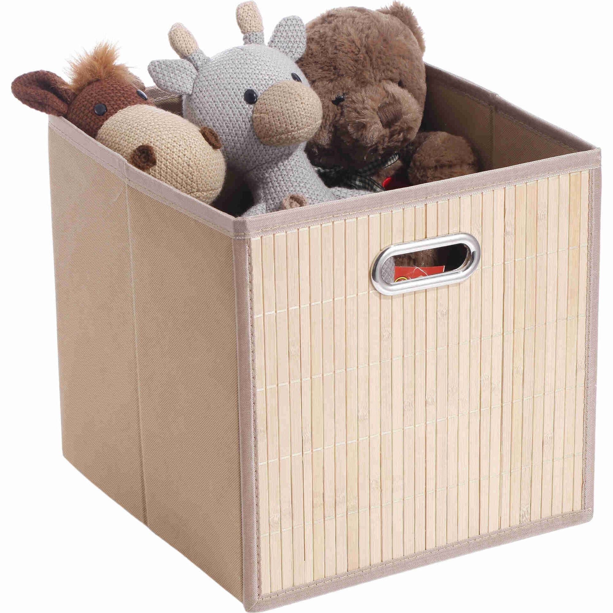 Caixa de Bambu e Tecido Quadrada 31x31x31cm Bazar&atilde;o