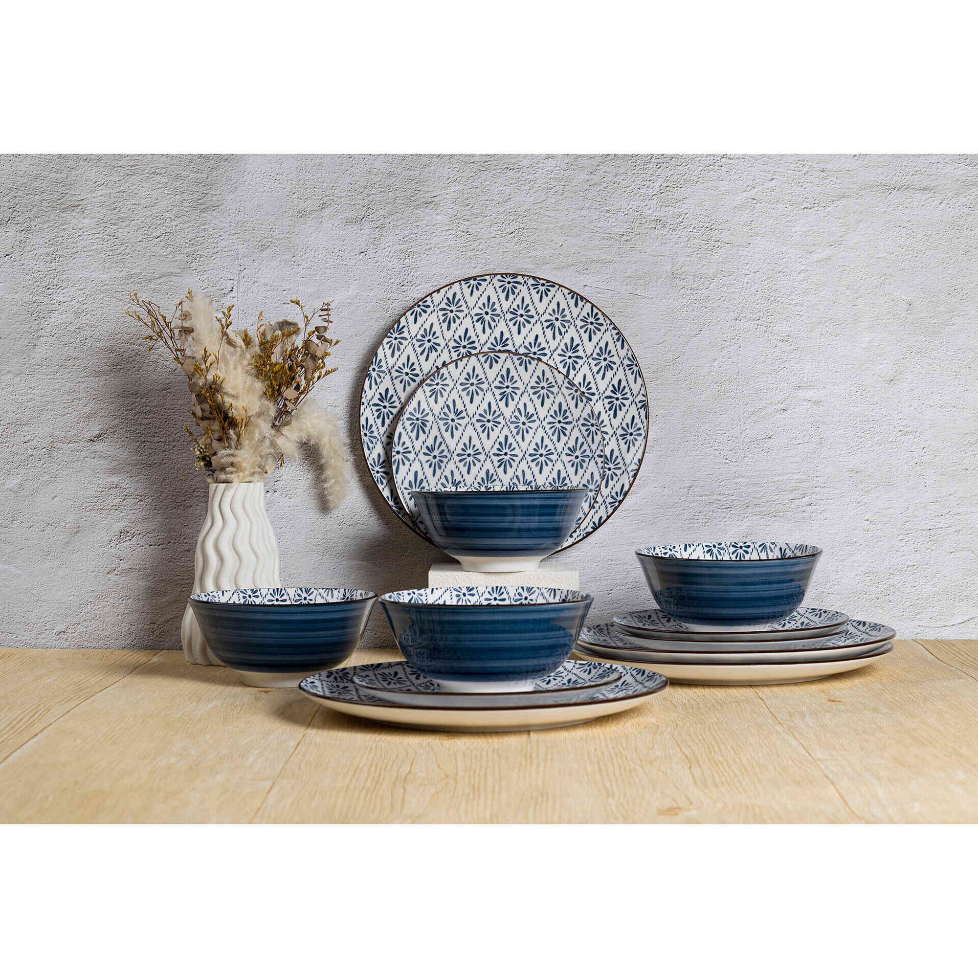 Servi&ccedil;o 4 Pessoas Porcelana Azul Kasa