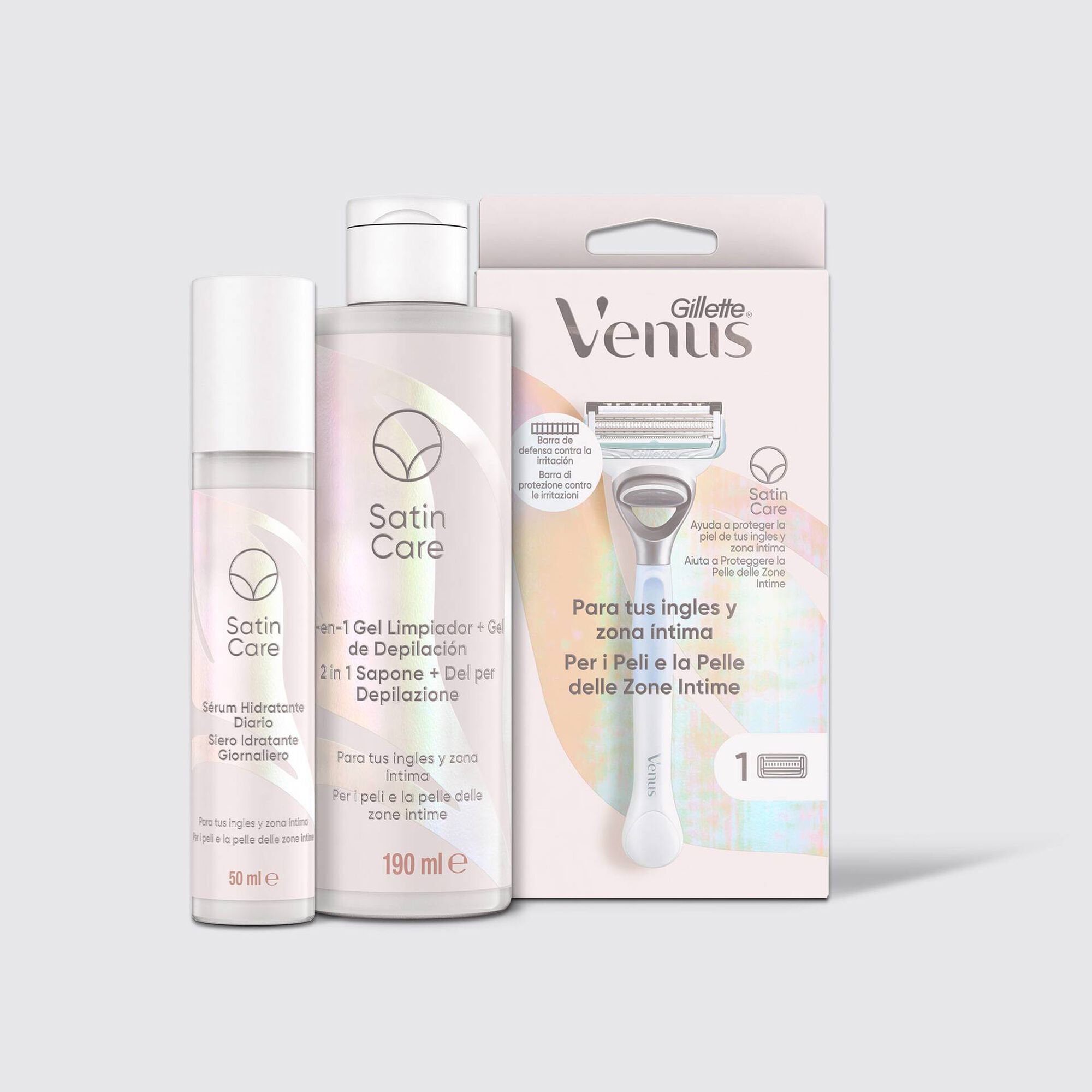 Máquina e Gel Depilatórios + Sérum Diário Satin Care Zona Íntima