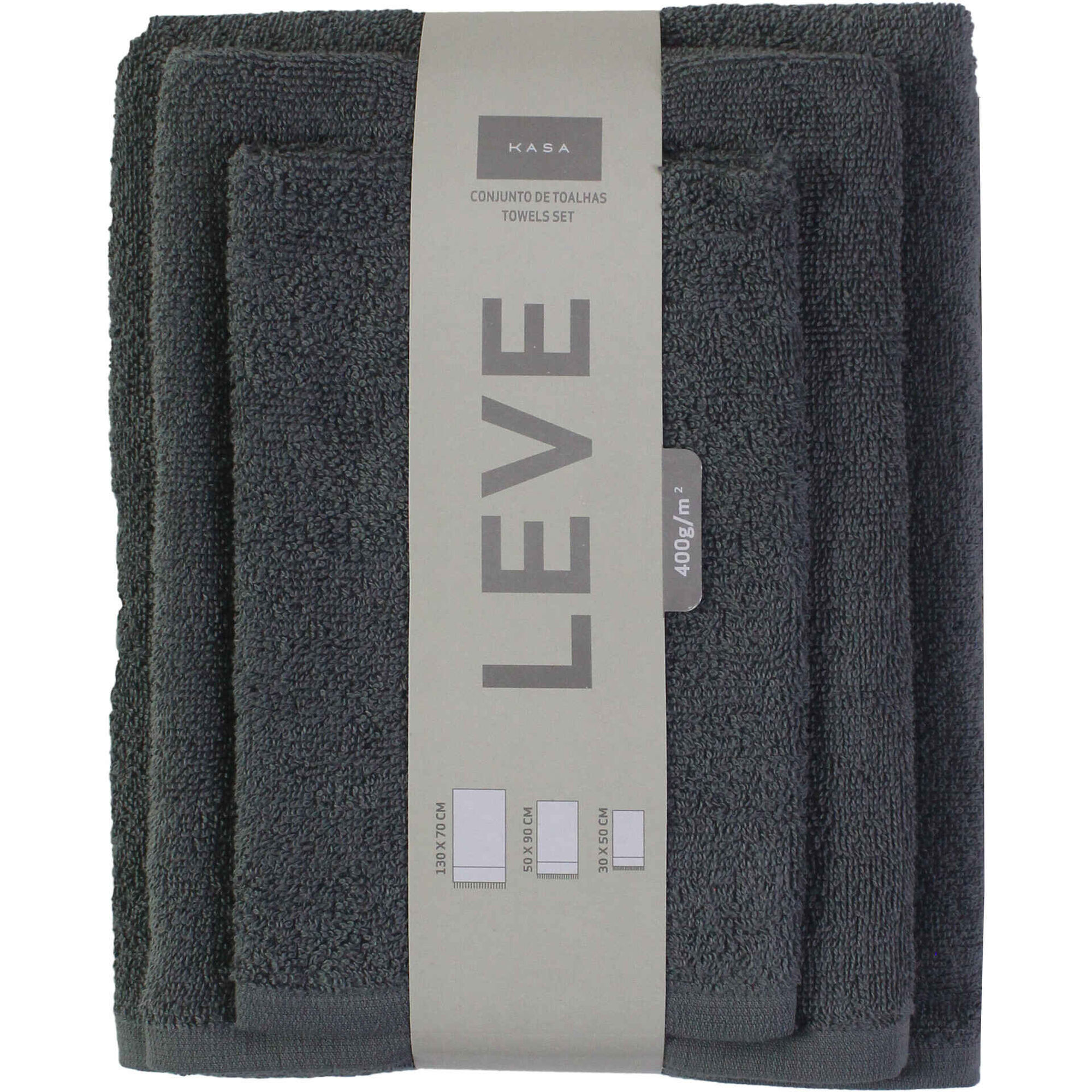 Conjunto 3 Toalhas Leve Cinza Kasa