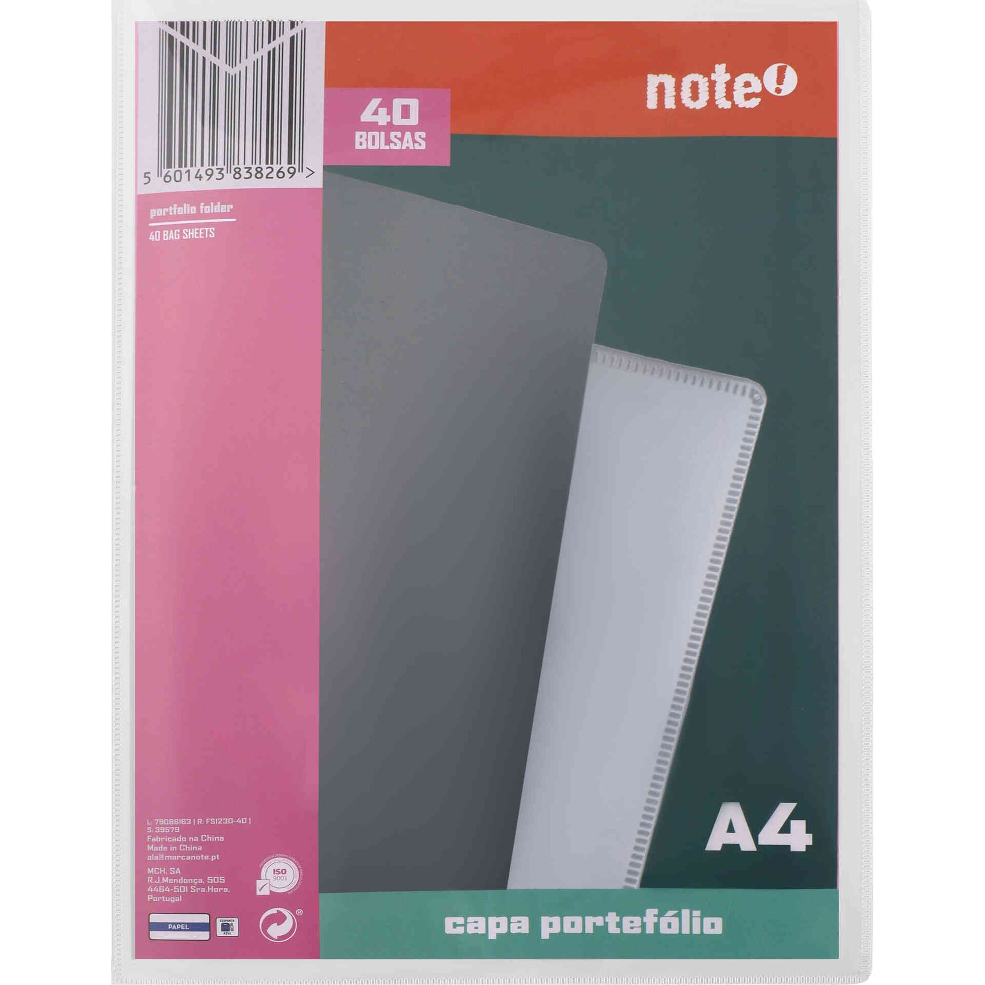 Capa Portef&oacute;lio A4 40 Bolsas (v&aacute;rias cores) Note!