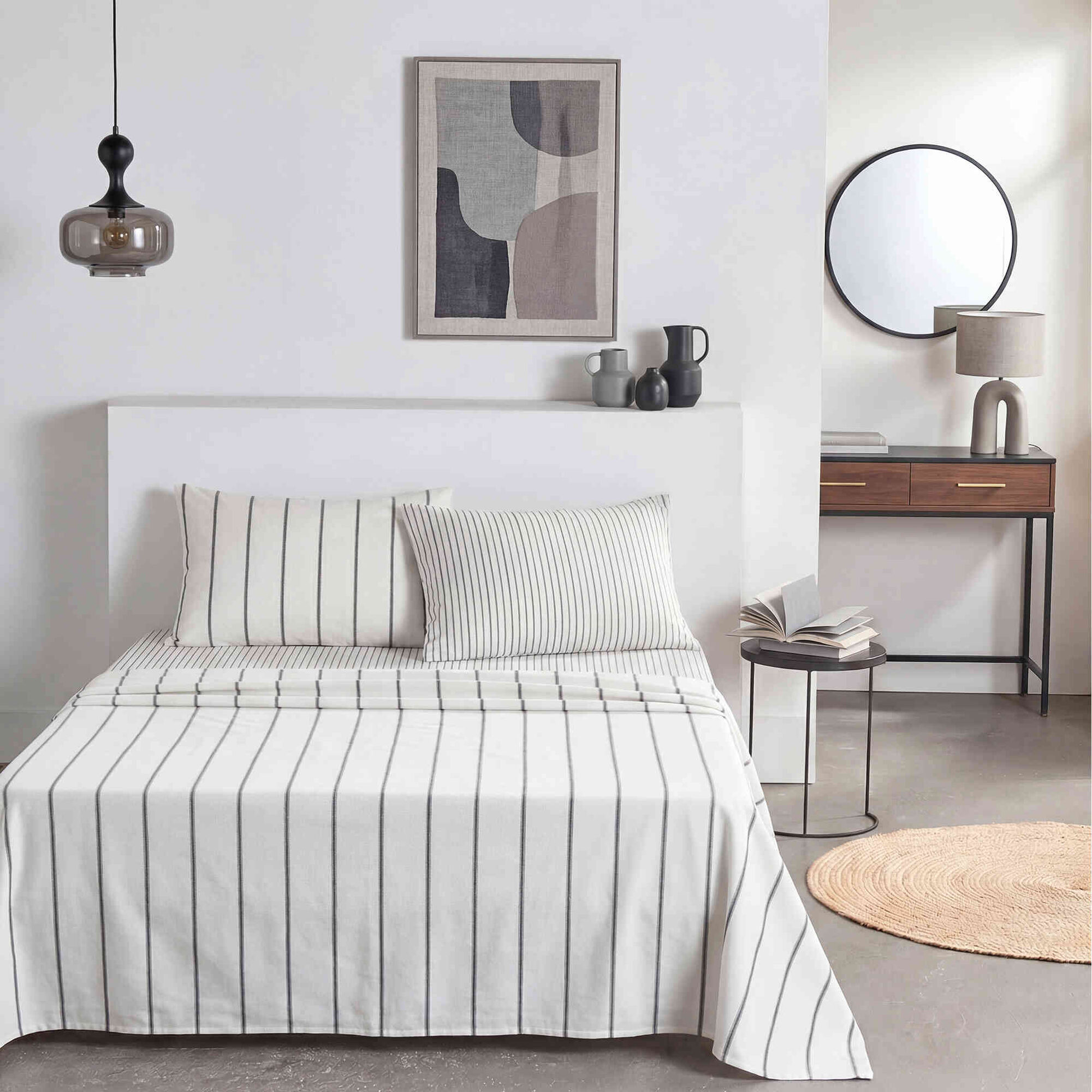 Conjunto de Len&ccedil;&oacute;is Flanela 270x220cm Riscas Cinza Kasa