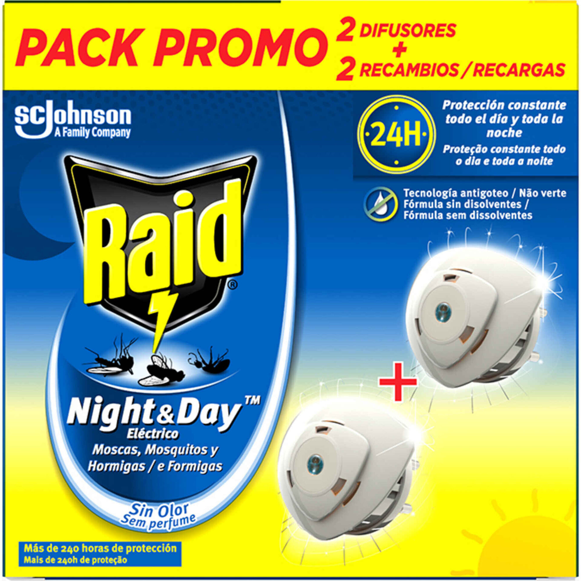Inseticida Elétrico Moscas, Mosquitos e Formigas Night&Day Pack Duplo