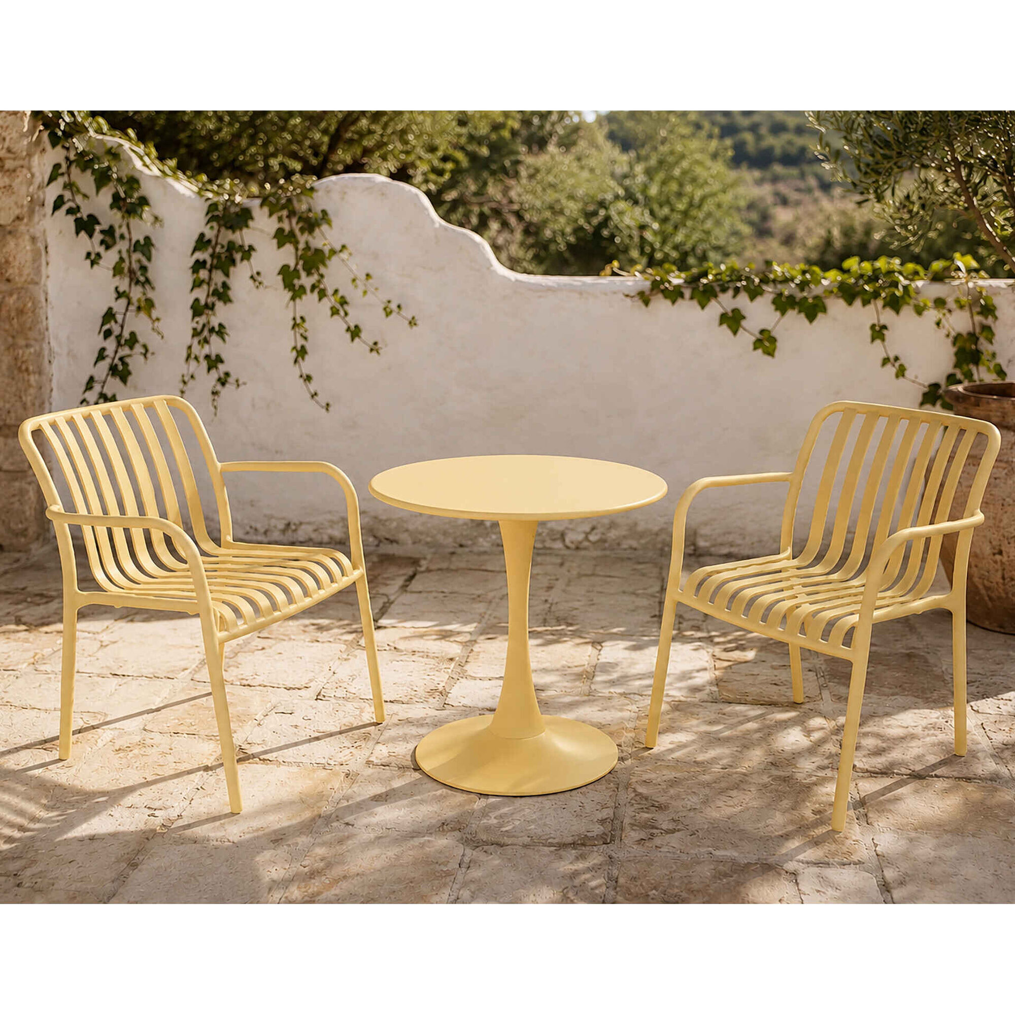 Conjunto de Refei&ccedil;&atilde;o Mesa e 2 Cadeiras Amarelo Kasa