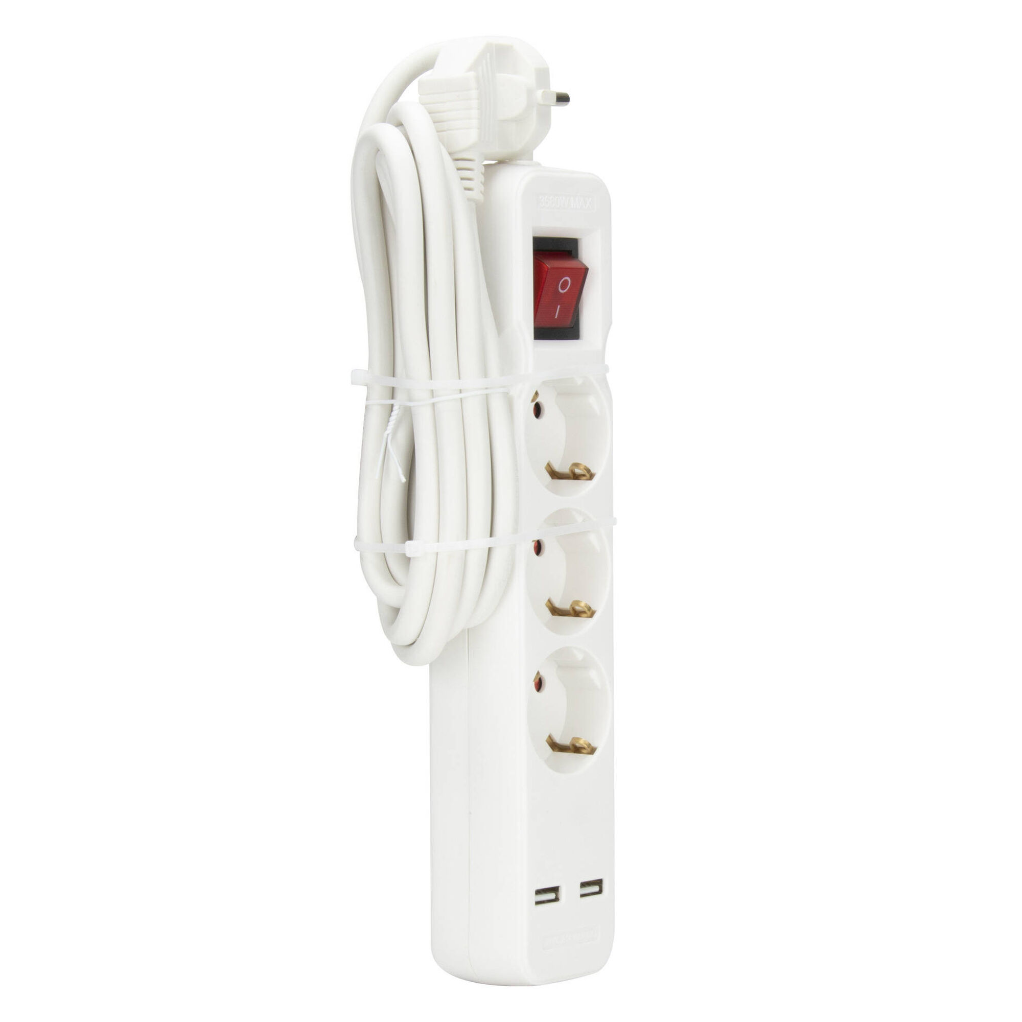 Bloco 3 Tomadas e 2 Entradas USB com Interruptor 2mts Branco