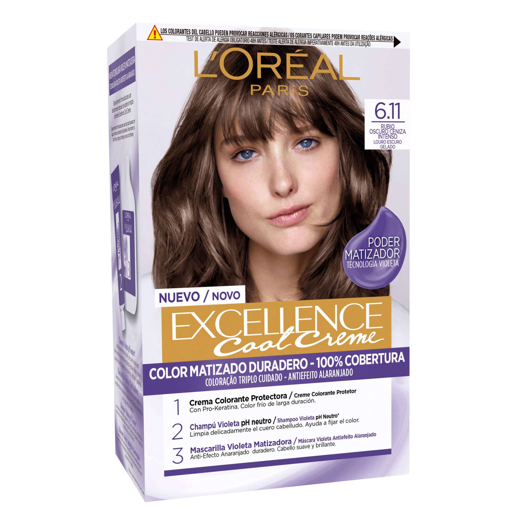 Coloração Permanente Excellence Cool Creme Louro Escuro Gelado 6.11