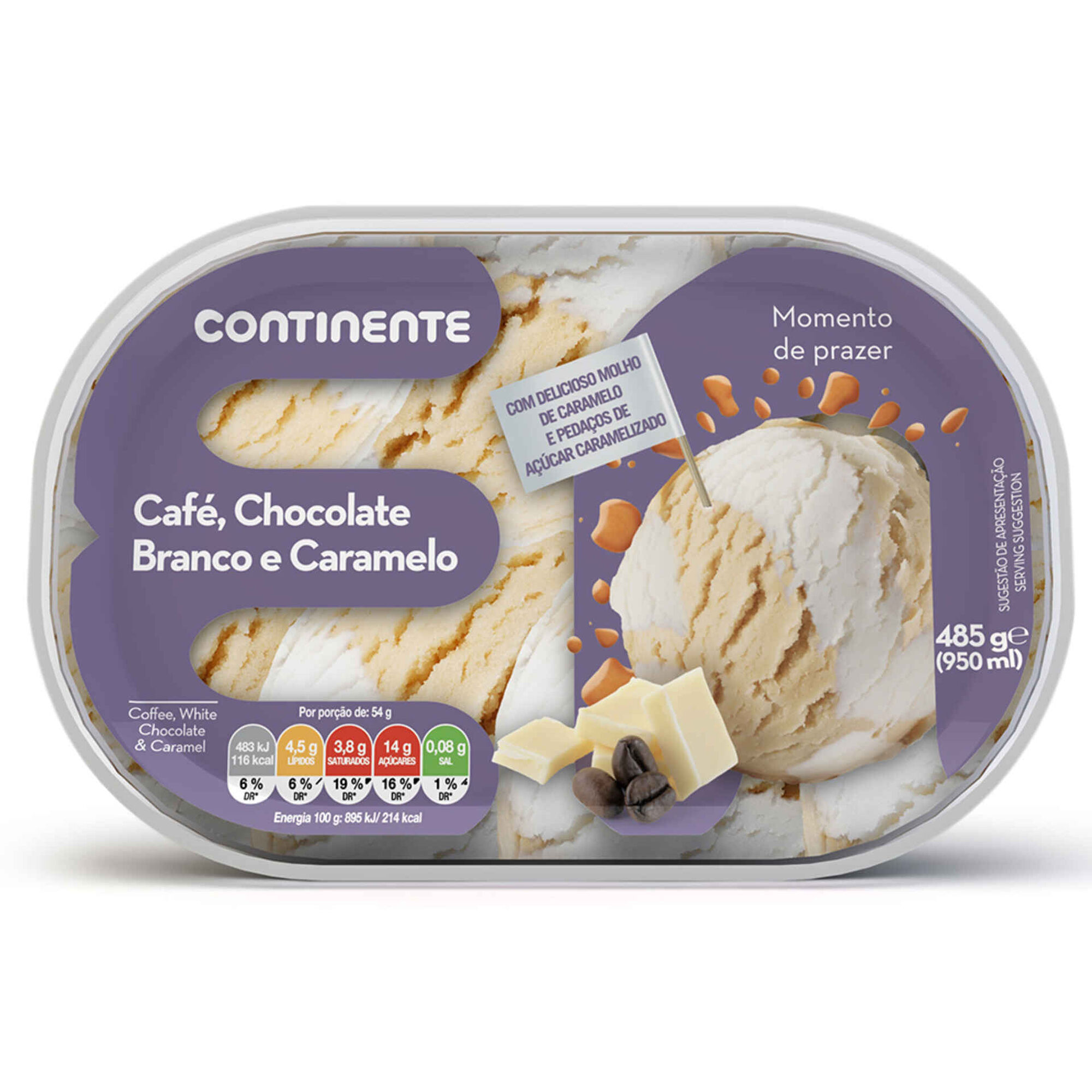 Gelado de Café com Chocolate Branco e Caramelo Gelado de Café com Chocolate Branco e Caramelo