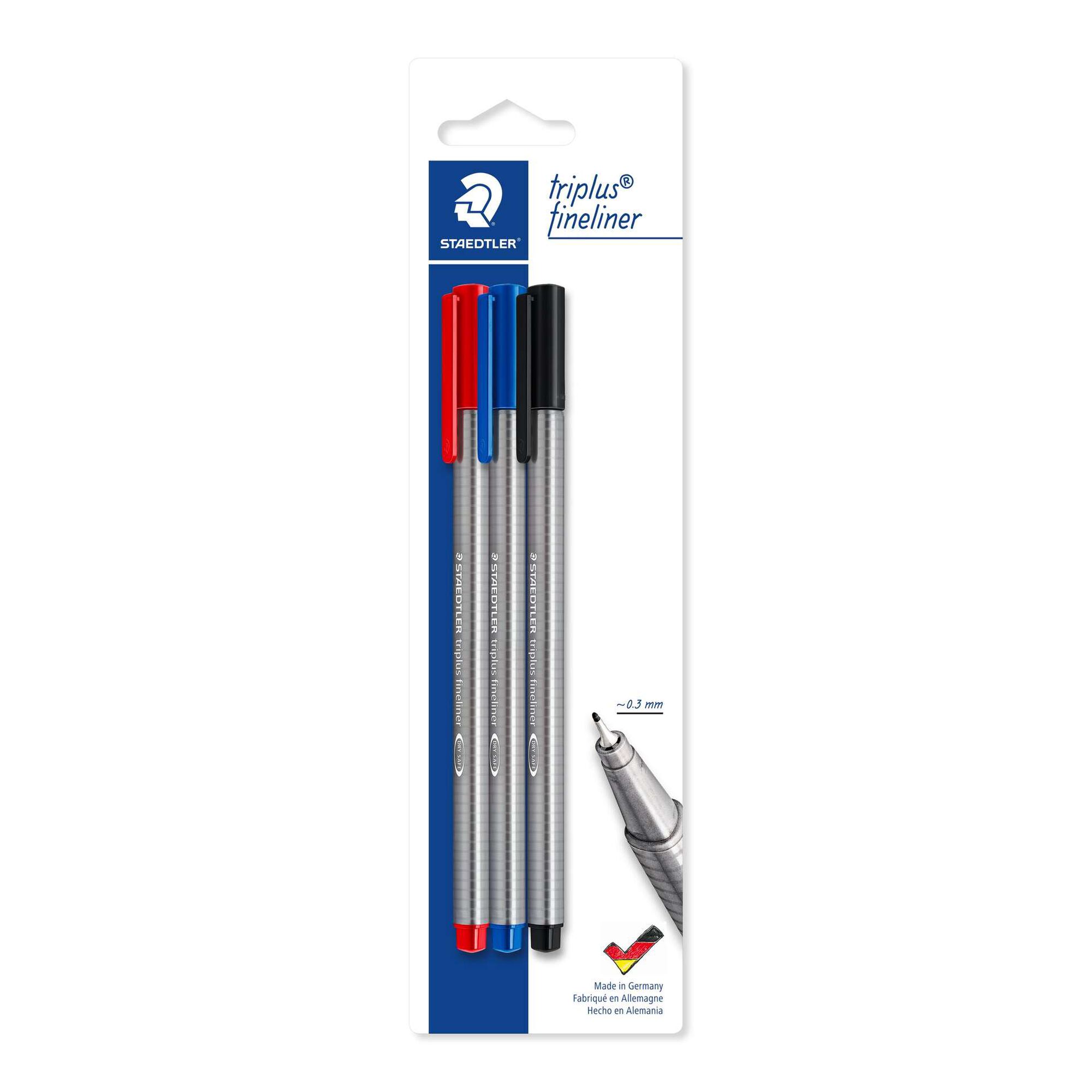 Marcador Triplus Fineliner com Tinta Preta, Azul e Vermelha Marcador Triplus Fineliner com Tinta Preta, Azul e Vermelha