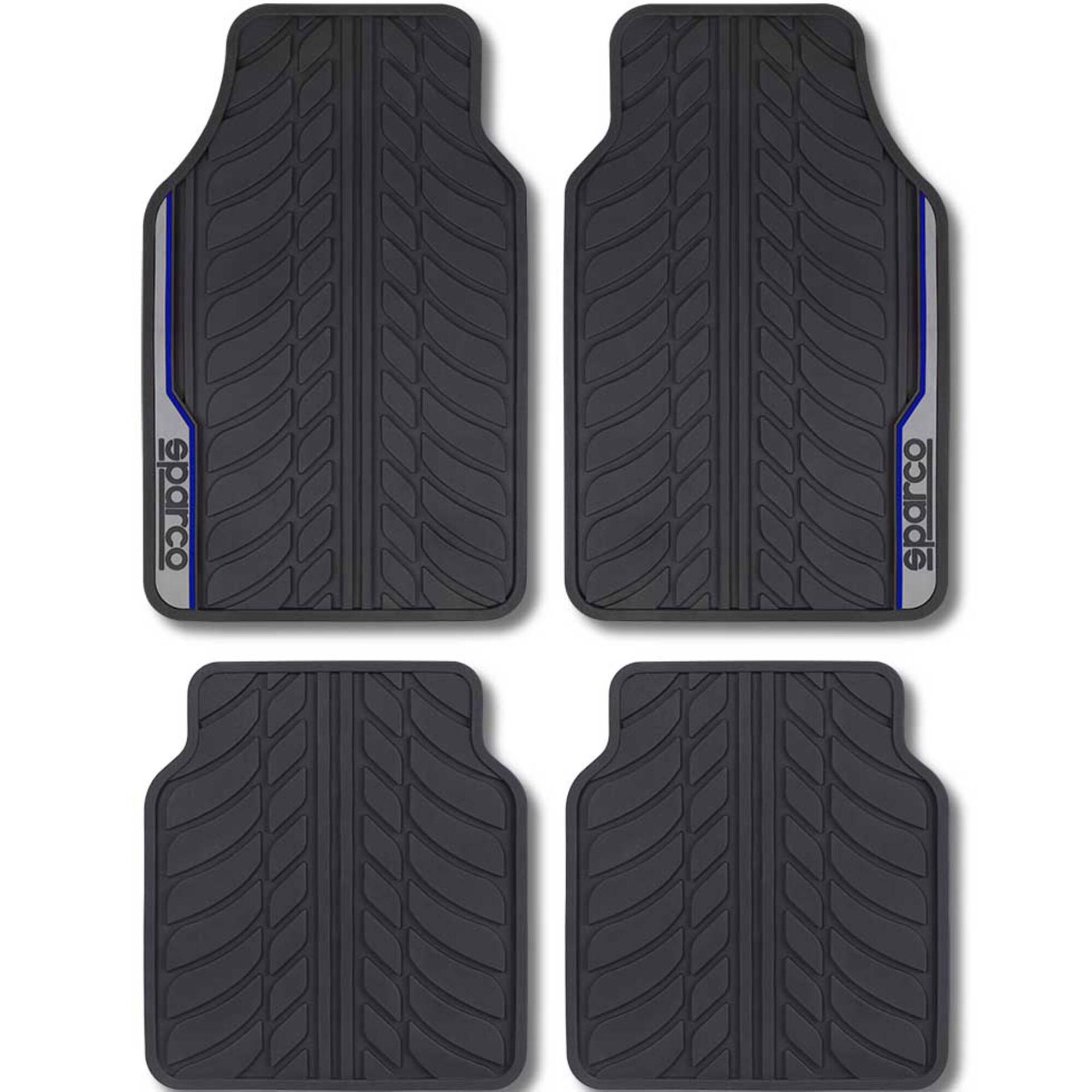 Conjunto 4 Tapetes Borracha Preto/Azul Conjunto 4 Tapetes Borracha Preto/Azul